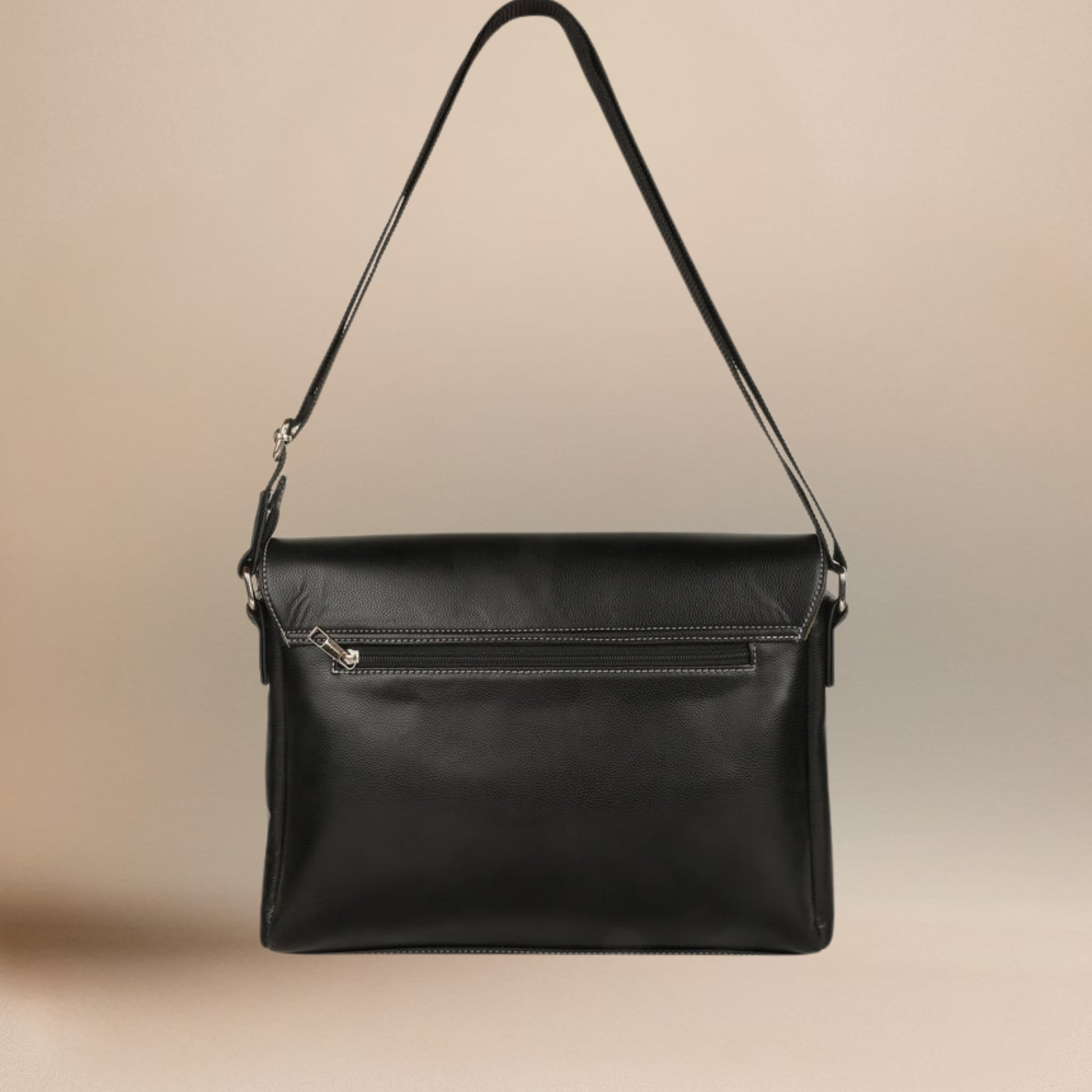 Black Men's Vegan Leather Messenger Bag with Adjustable Shoulder Strap