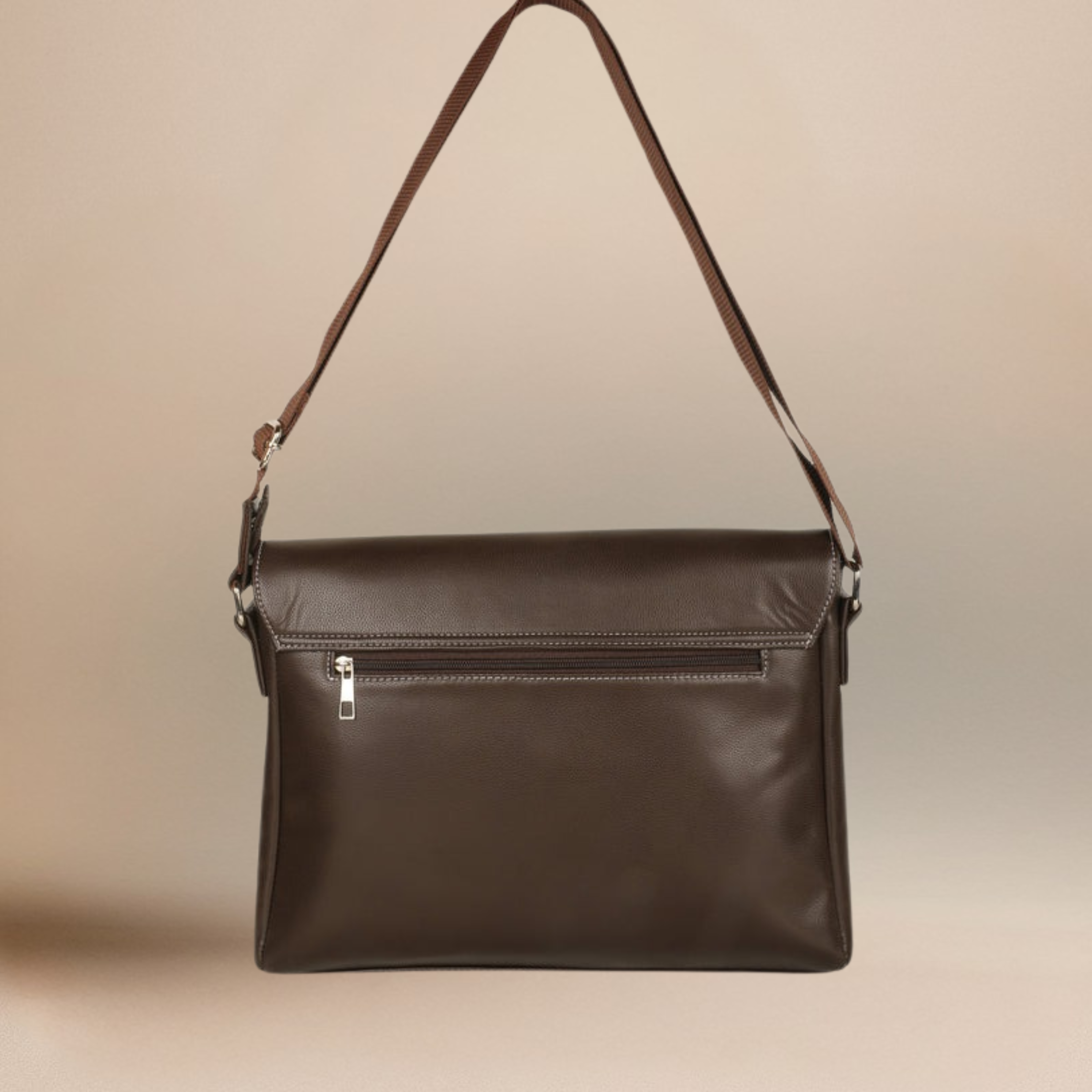 Brown Men's Vegan Leather Messenger Bag with Adjustable Shoulder Strap