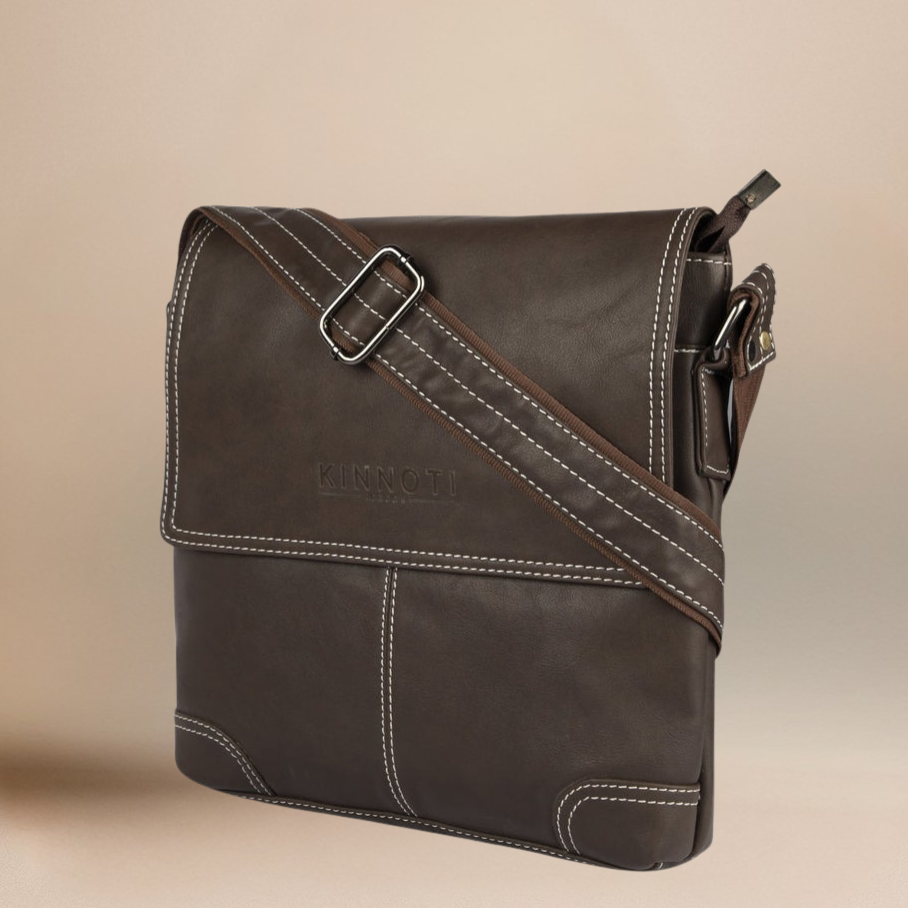 Matte Brown Vegan Leather Messenger Bag