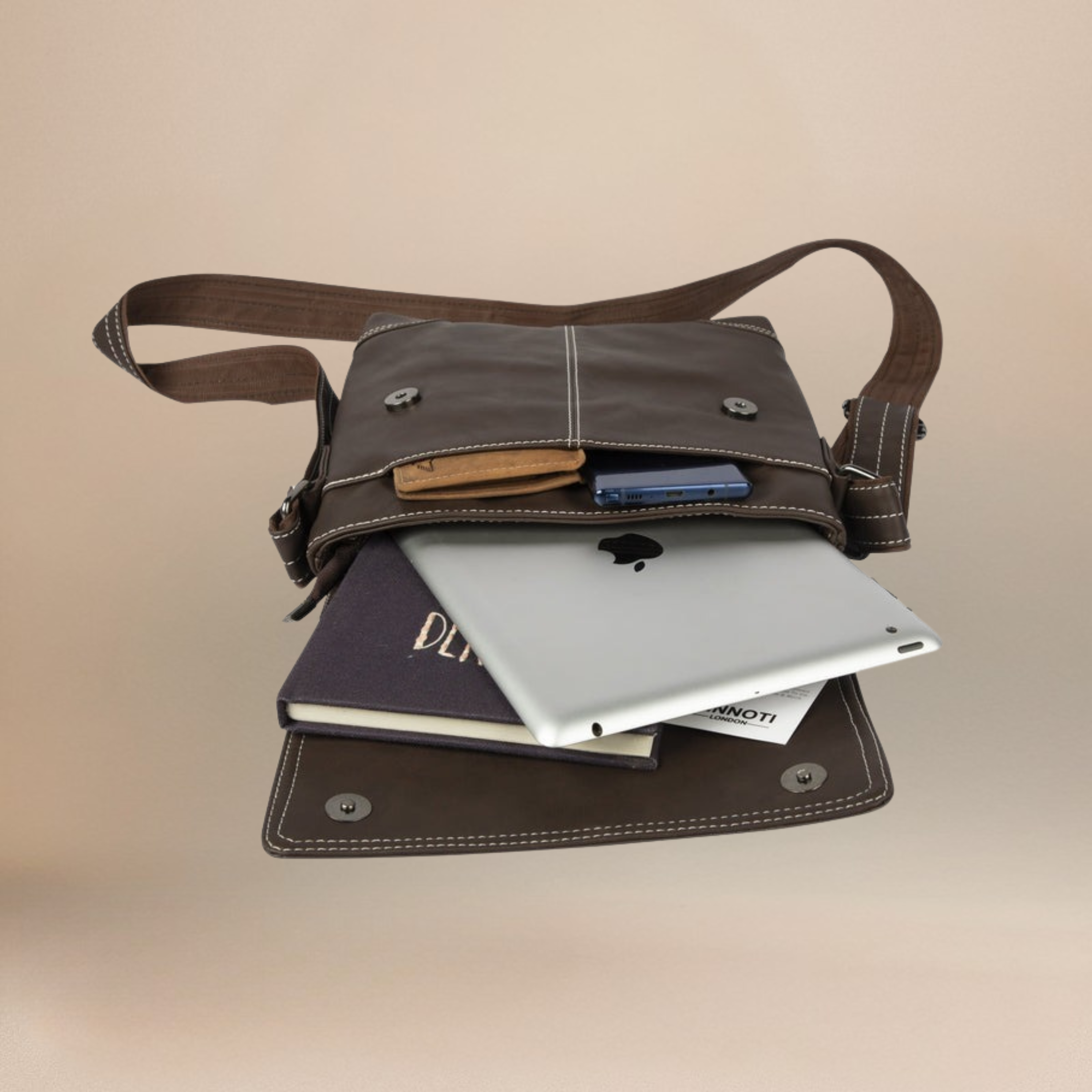 Matte Brown Vegan Leather Messenger Bag