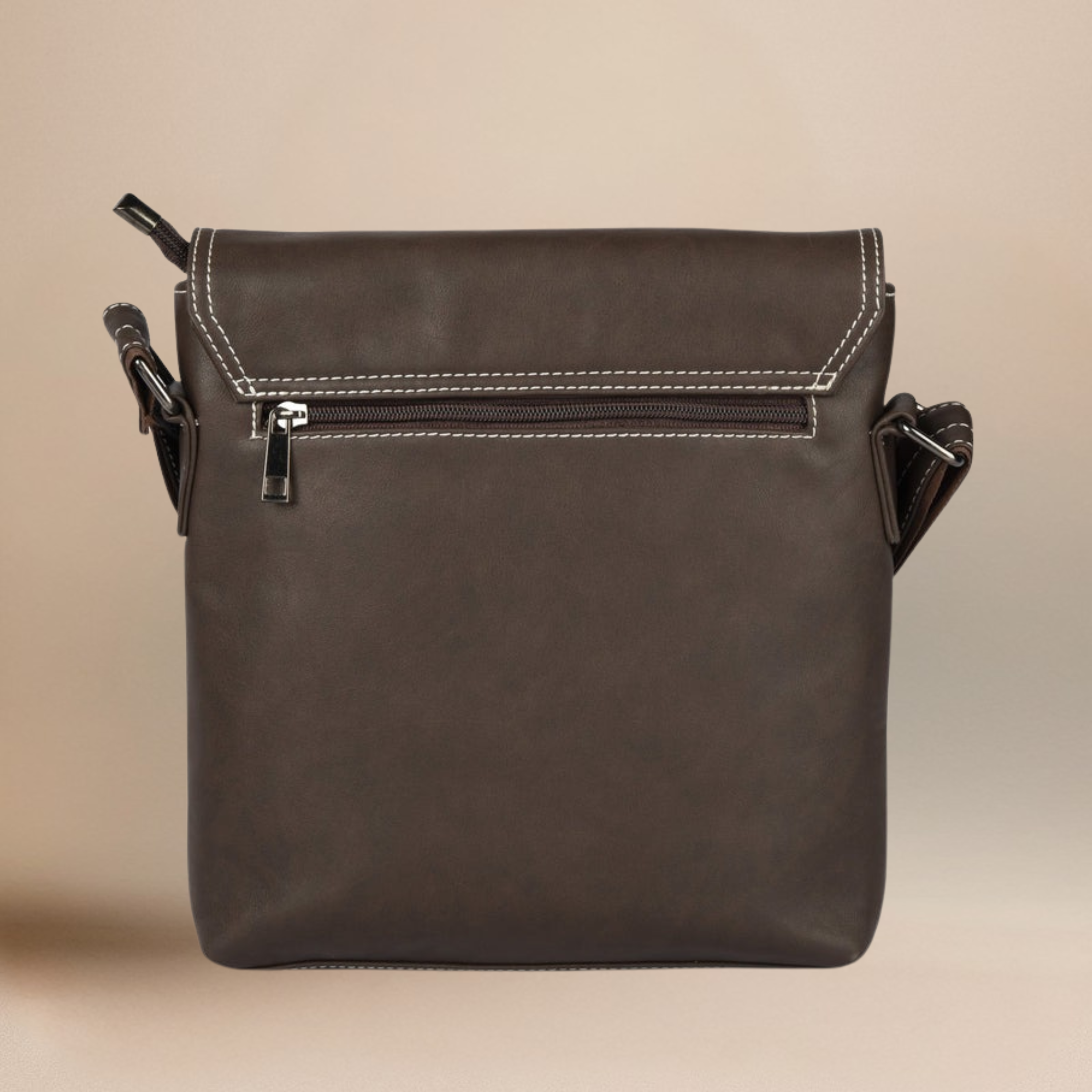 Matte Brown Vegan Leather Messenger Bag