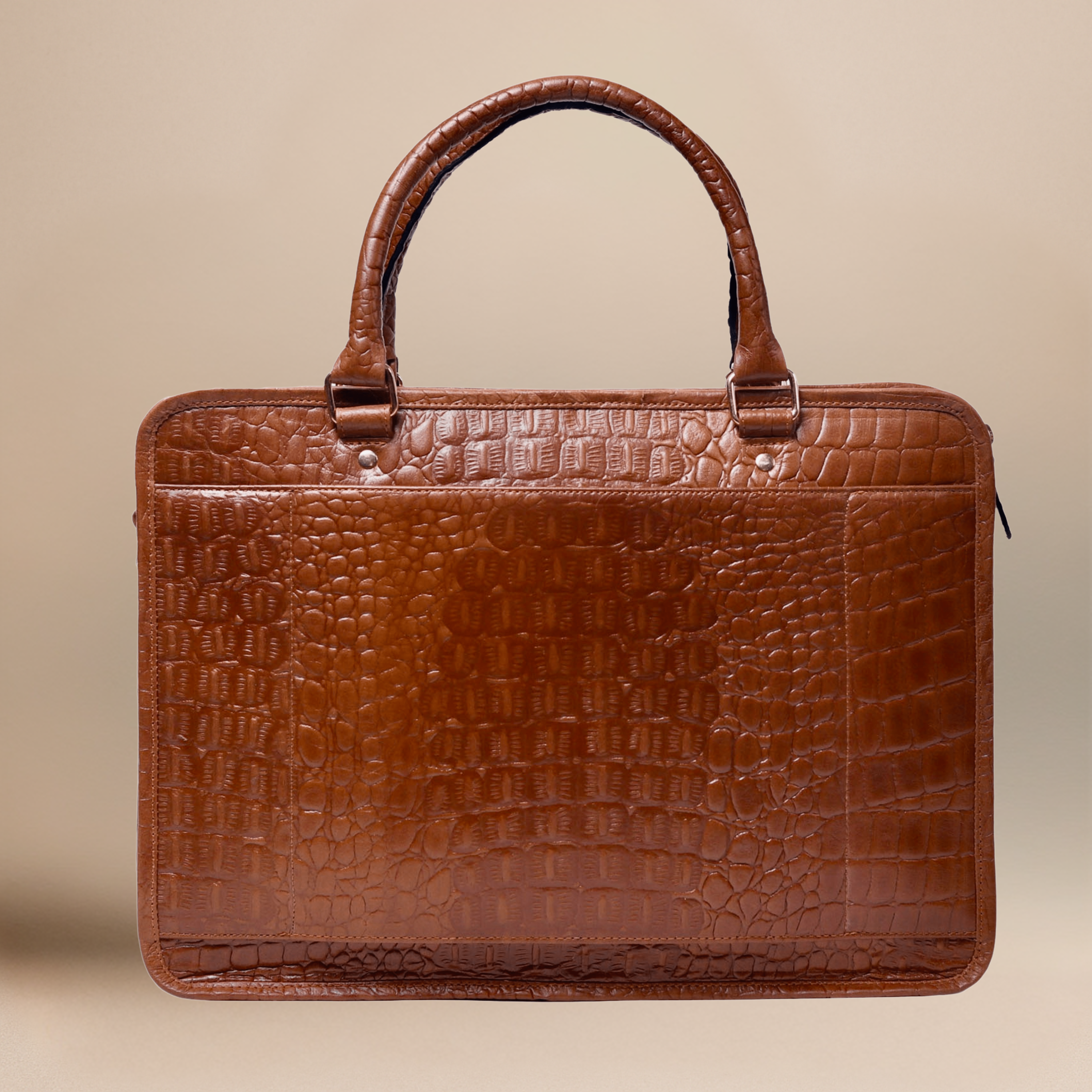 TAN CROCO LEATHER LAPTOP BAG