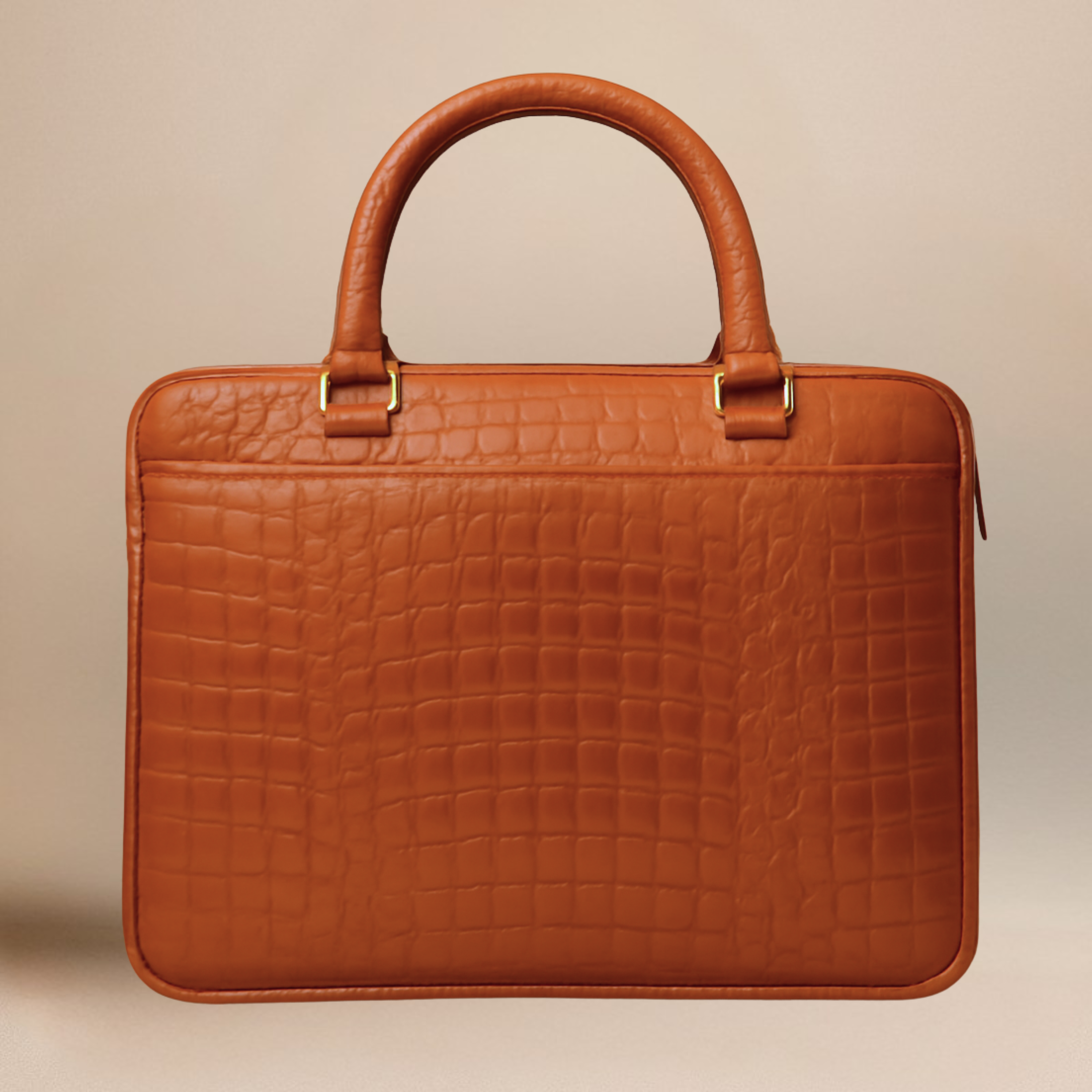 TAN CROCO LEATHER LAPTOP BAG