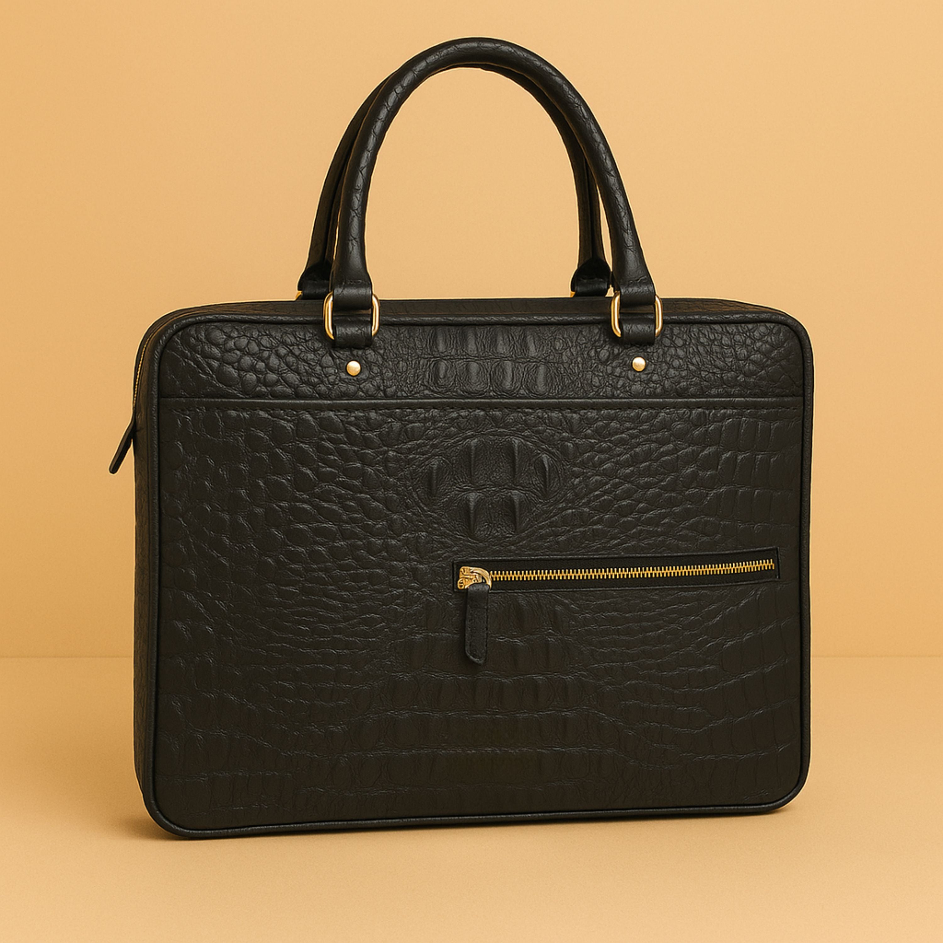 TAN CROCO LEATHER LAPTOP BAG