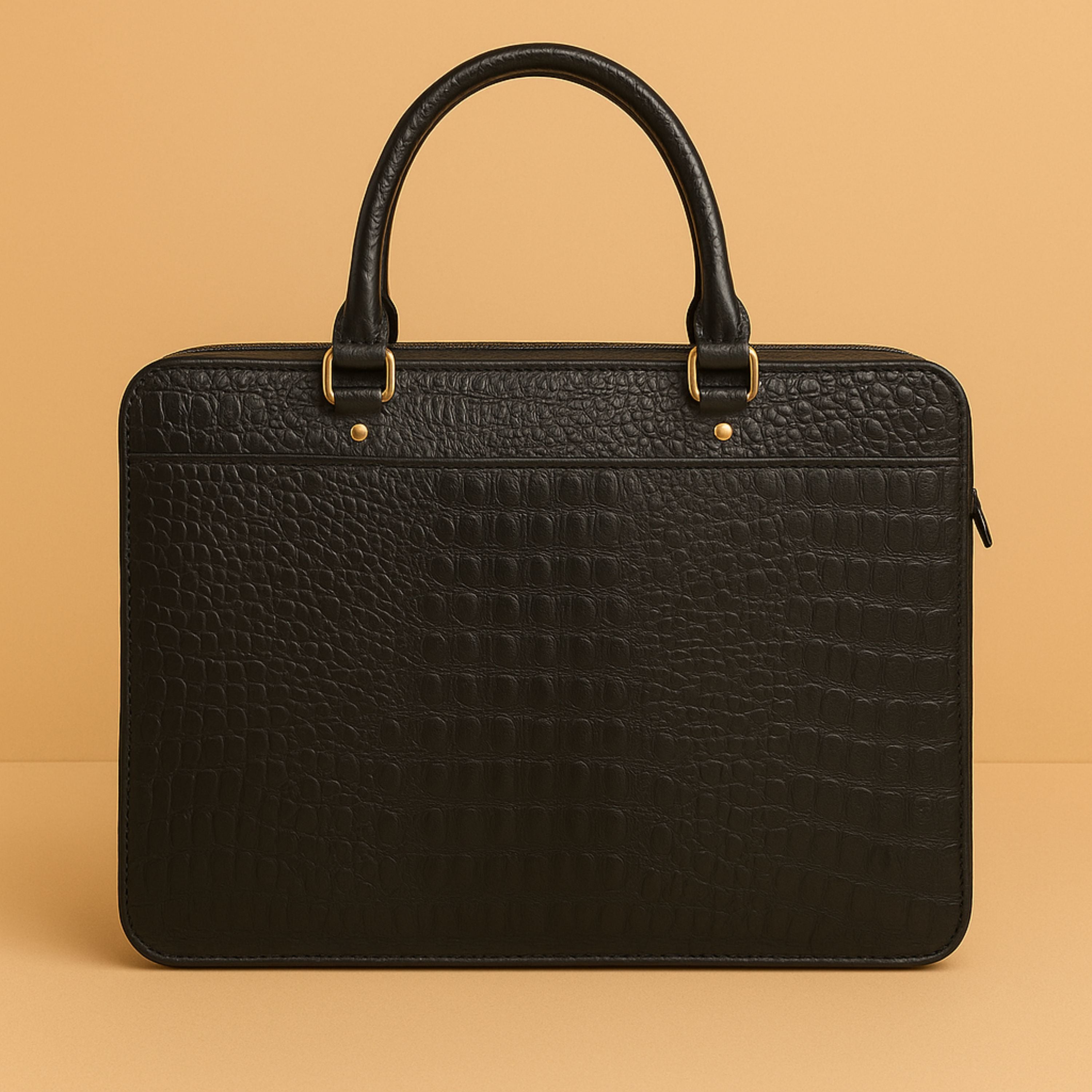 TAN CROCO LEATHER LAPTOP BAG