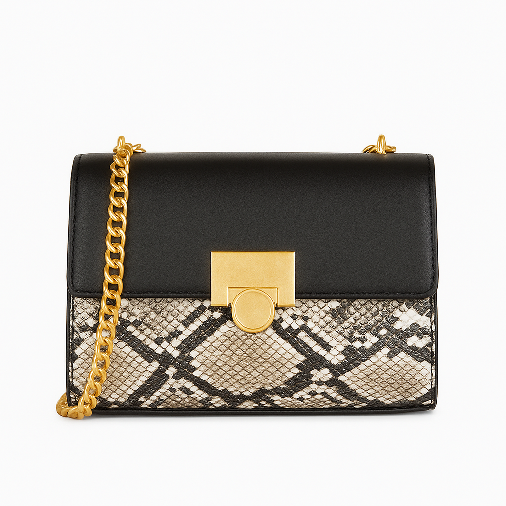 Vegan Leather Snake Flap Sling Bag For Women