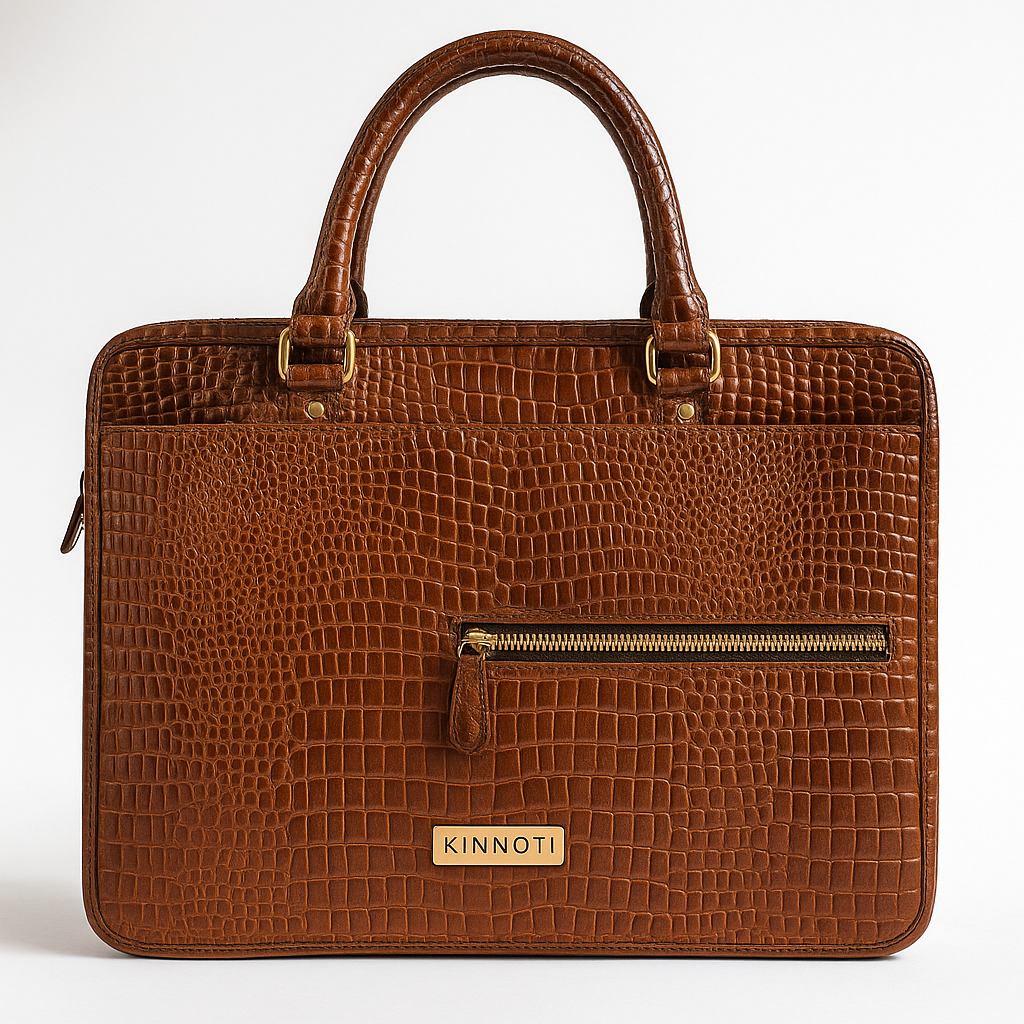 Croco Pattern Marron Laptop Bag