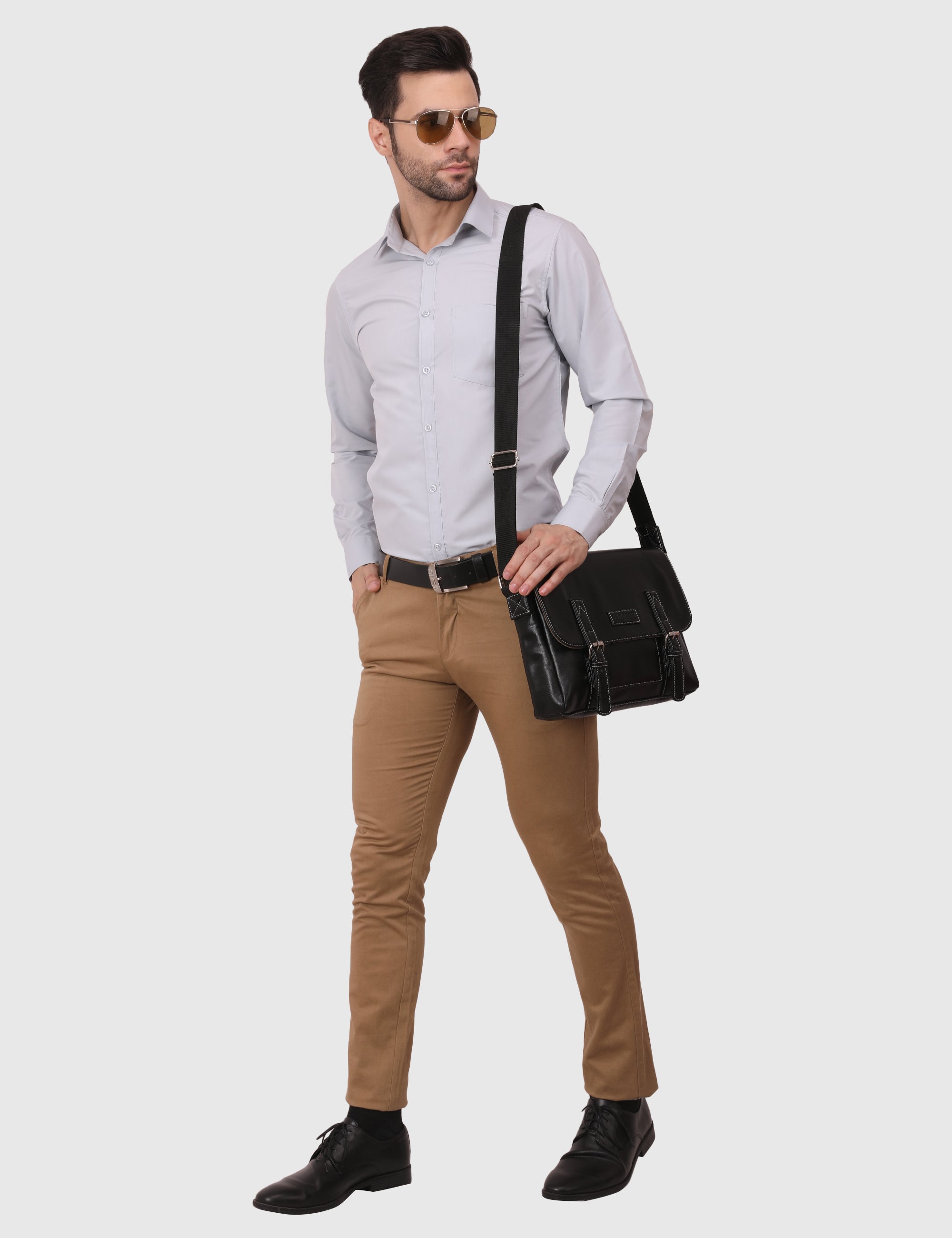 Brown Men's Vegan Leather Messenger Bag with Adjustable Shoulder Strap