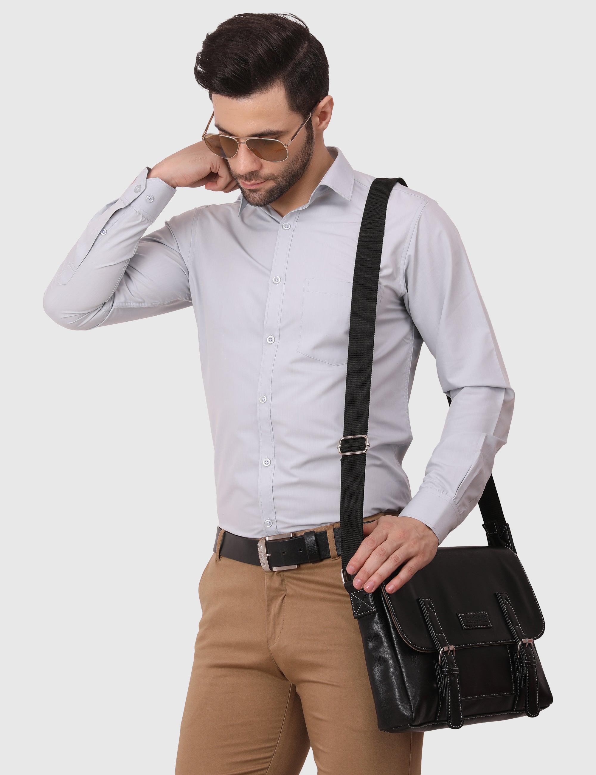Black Men's Vegan Leather Messenger Bag with Adjustable Shoulder Strap