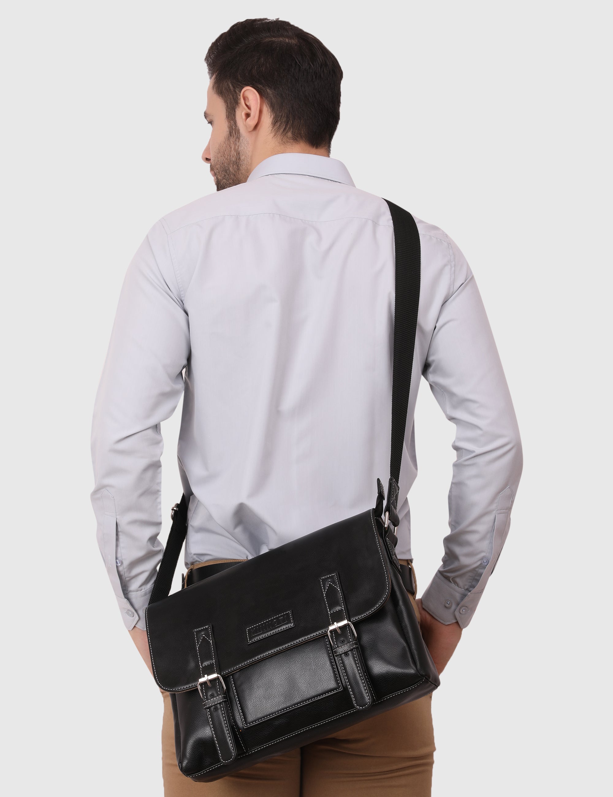 Black Men's Vegan Leather Messenger Bag with Adjustable Shoulder Strap