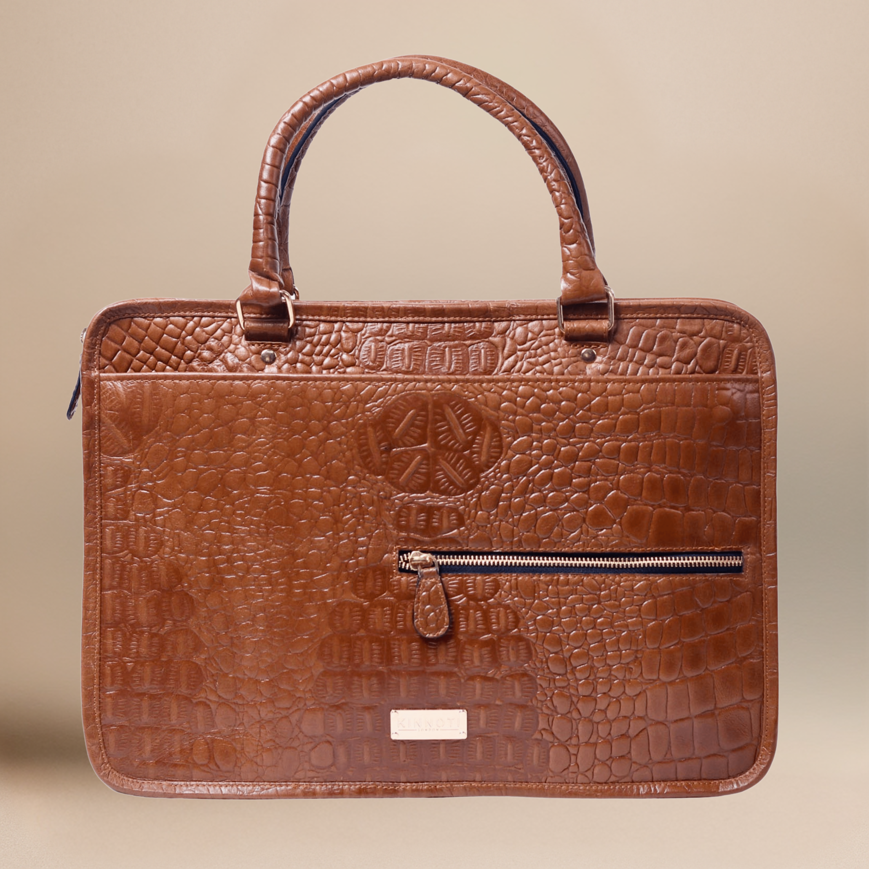 TAN CROCO LEATHER LAPTOP BAG