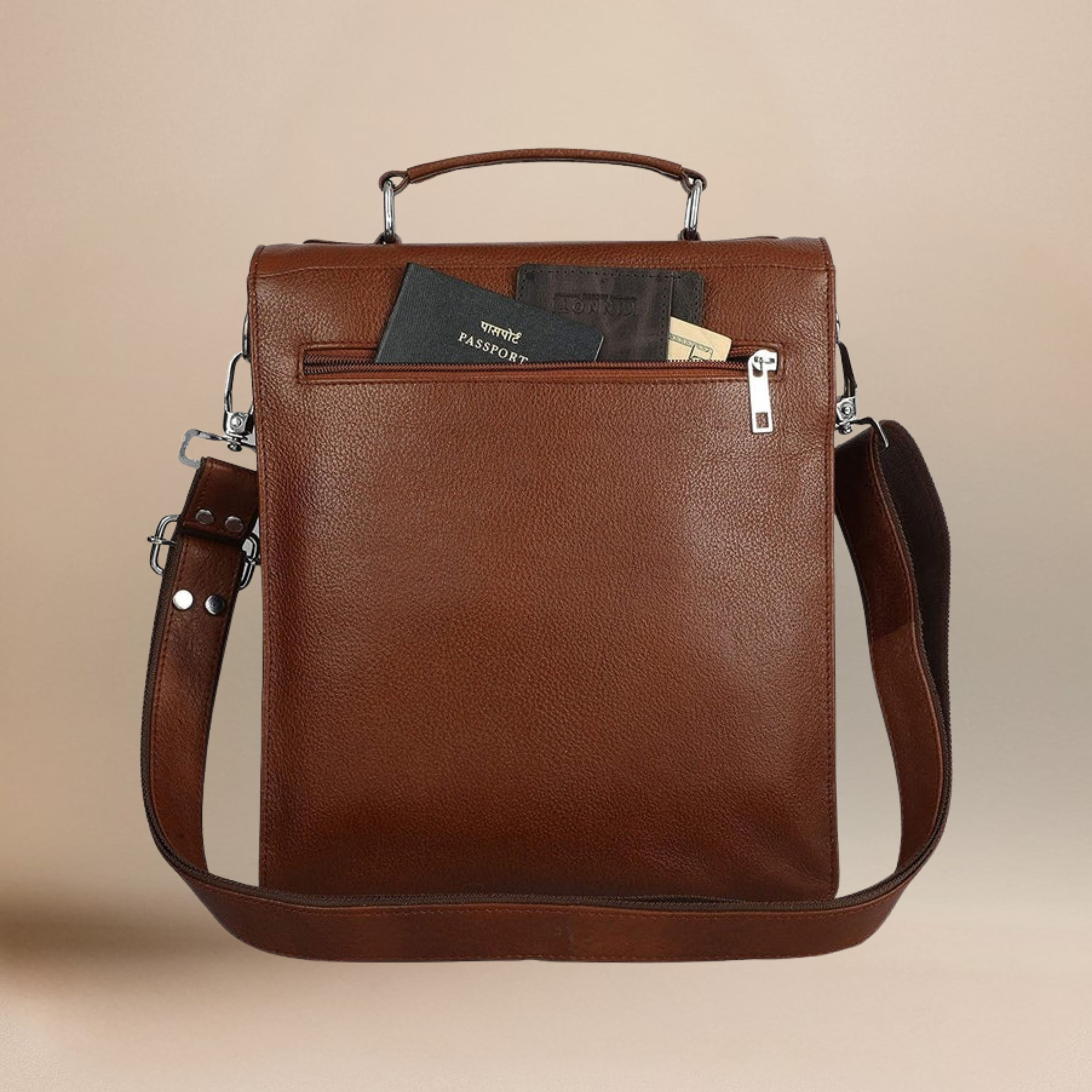 100% Genuine Leather Messenger Bag For Men ( Tan )