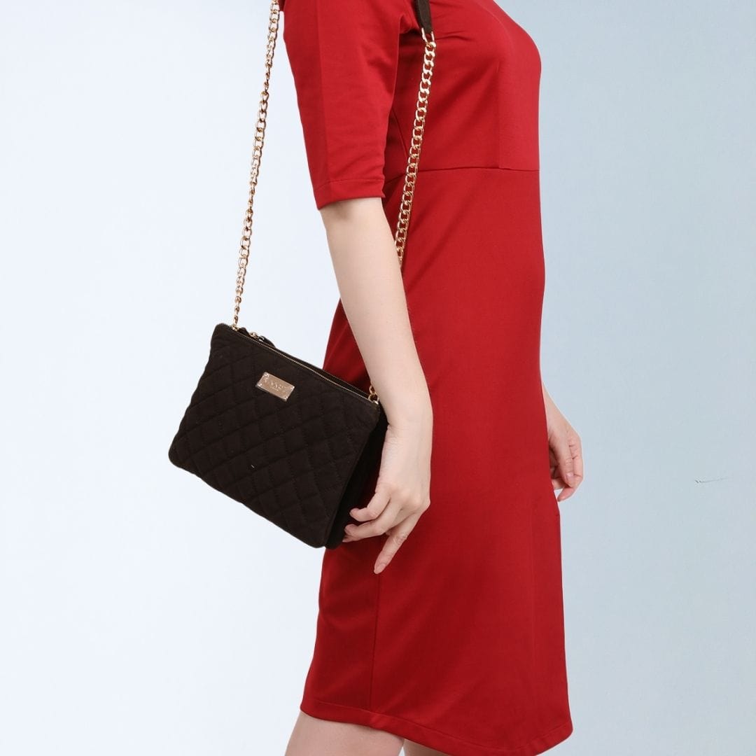Kinnoti Apparel & Accessories Quilted Suede Leather Sling Bag