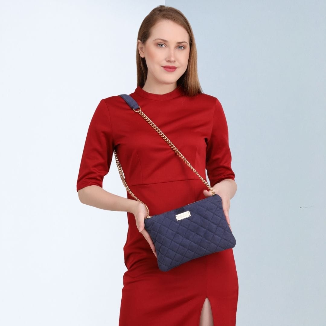 Kinnoti Apparel & Accessories Quilted Suede Leather Sling Bag