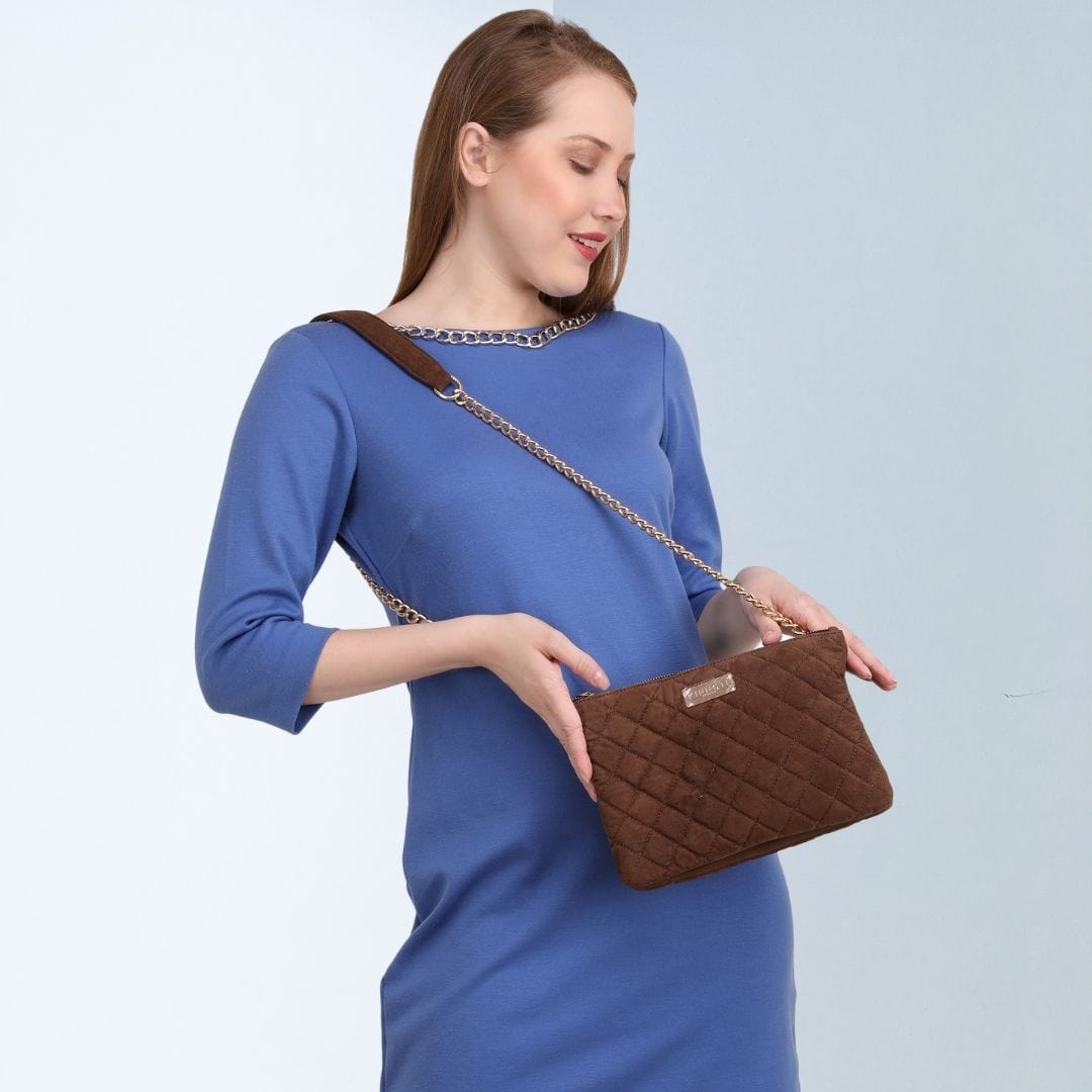 Kinnoti Apparel & Accessories Quilted Suede Leather Sling Bag