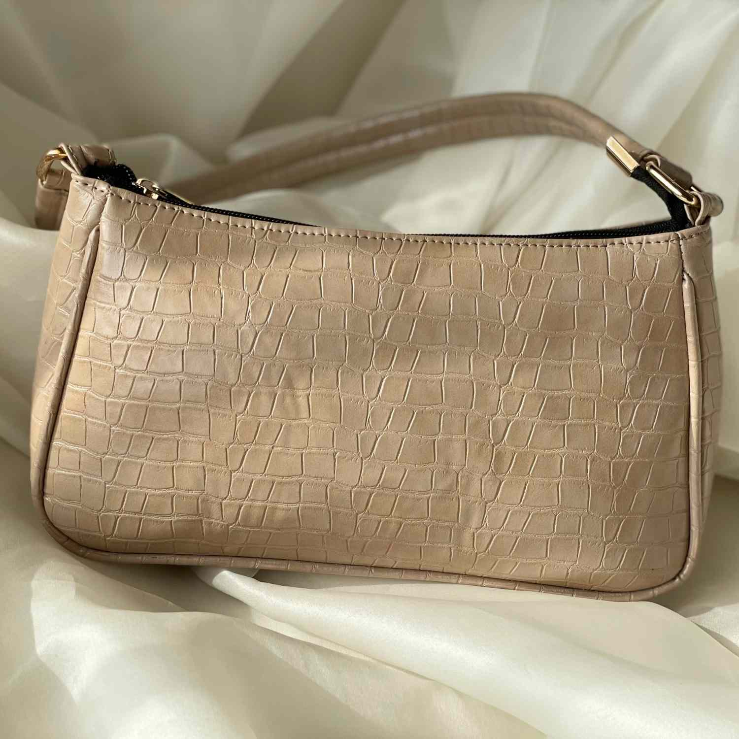 kinnoti Beige Croco Textured Shoulder Bag