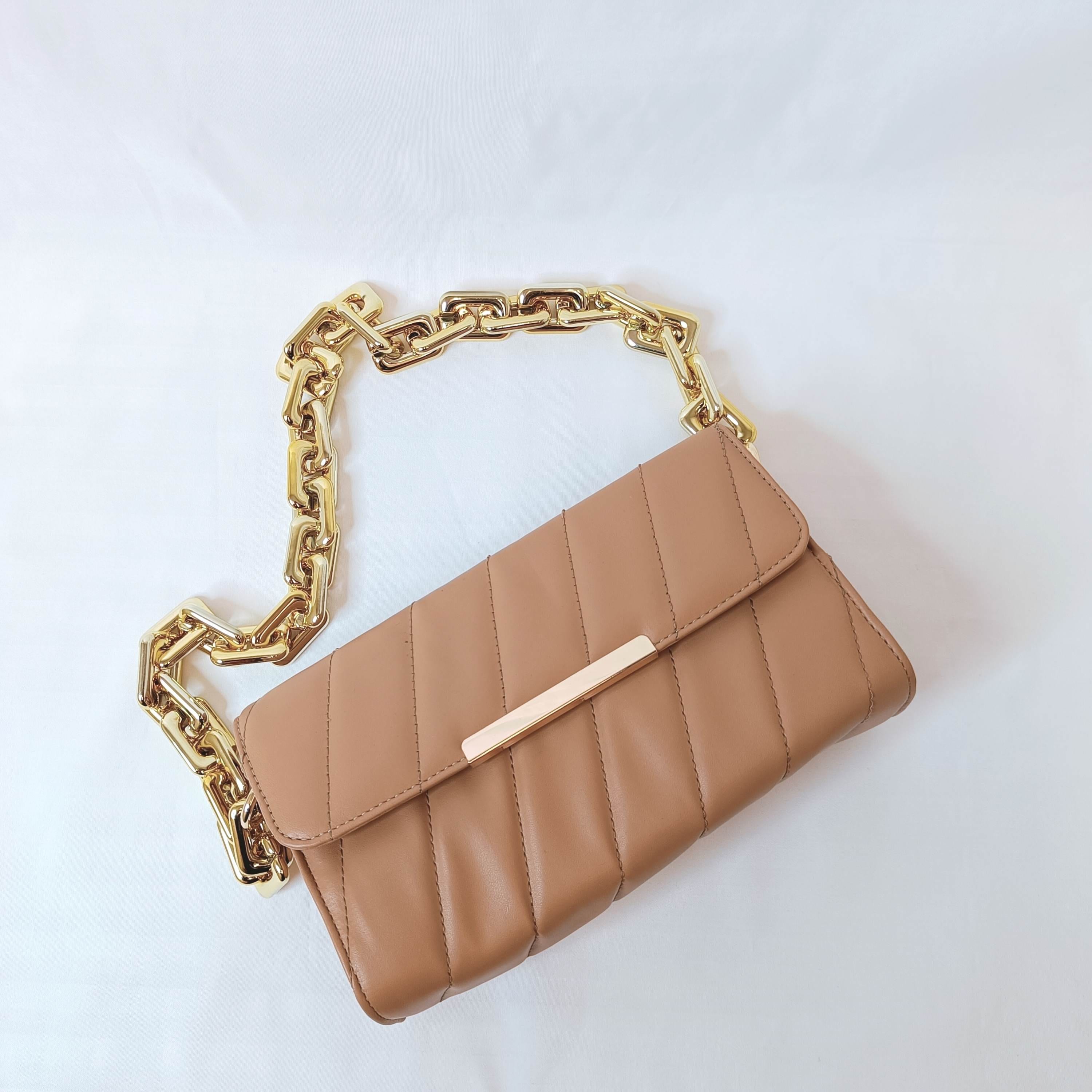kinnoti Beige Flap Gold Plated Shoulder Bag