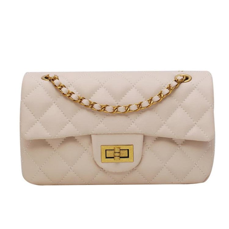kinnoti Beige New Quilted Turn Lock Chain Sling Bag
