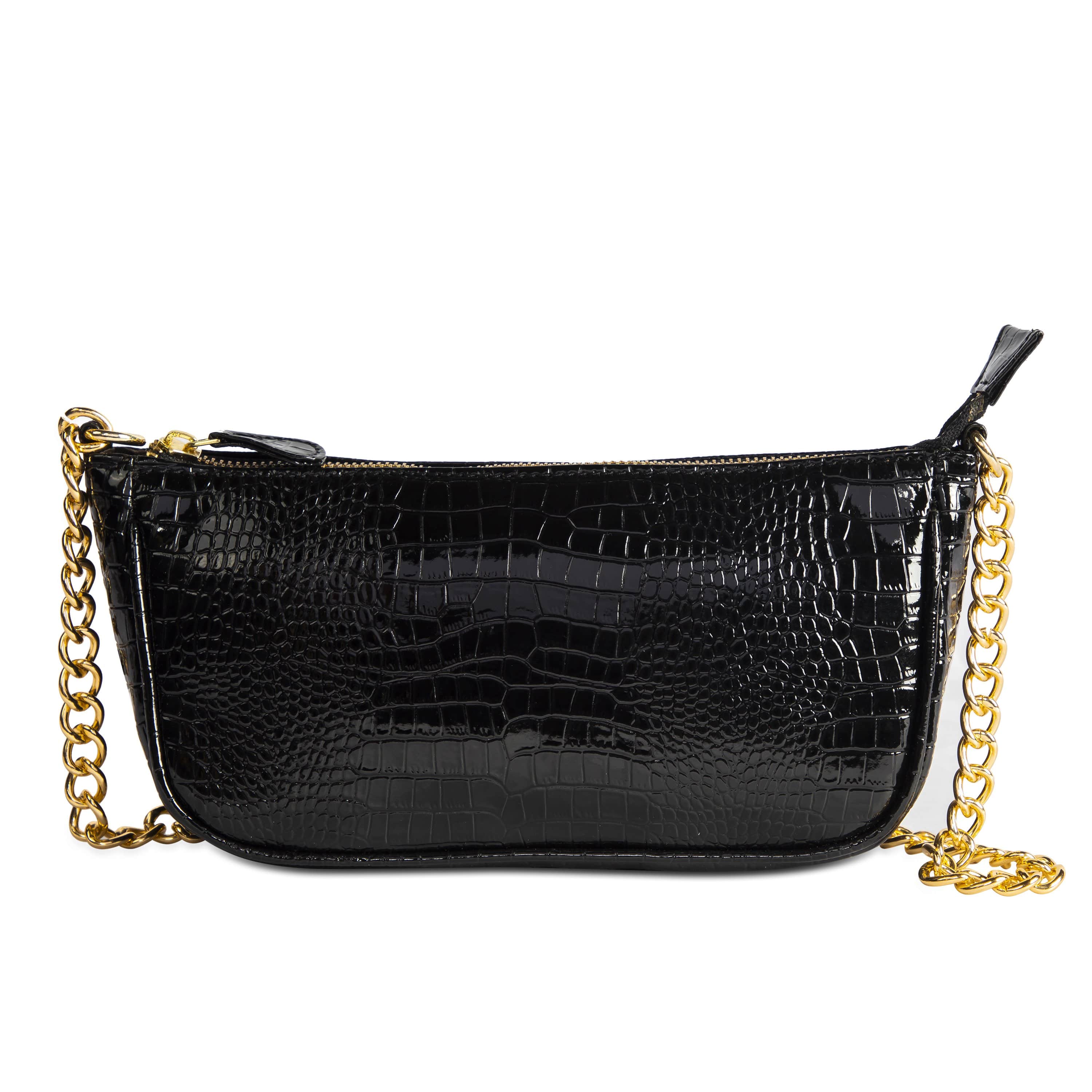 kinnoti BLACK Croc Embossed Baguette Bag