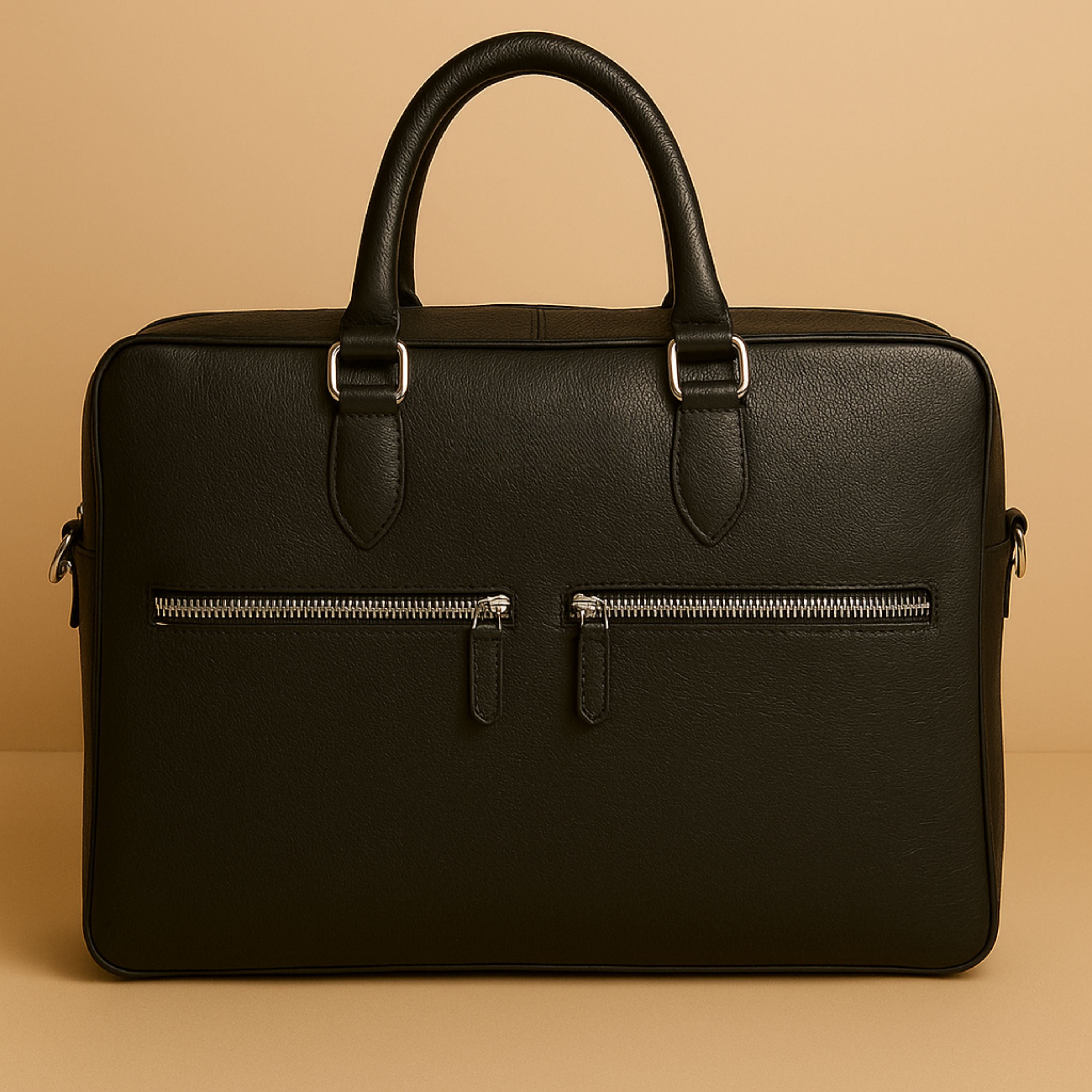 Kinnoti Black Double Side Zipper Leather Laptop Bag