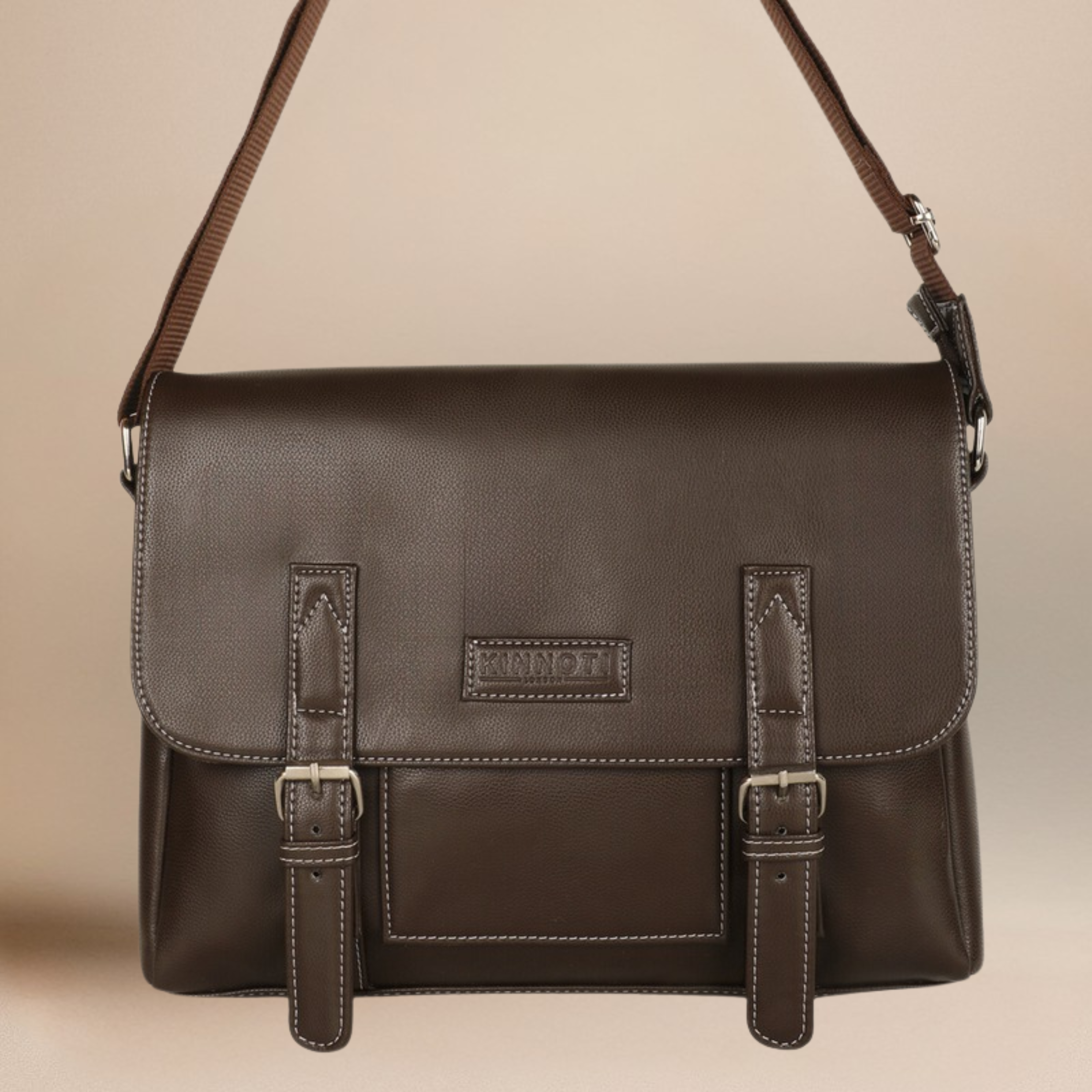 KINNOTI Black Men's Vegan Leather Messenger Bag with Adjustable Shoulder Strap