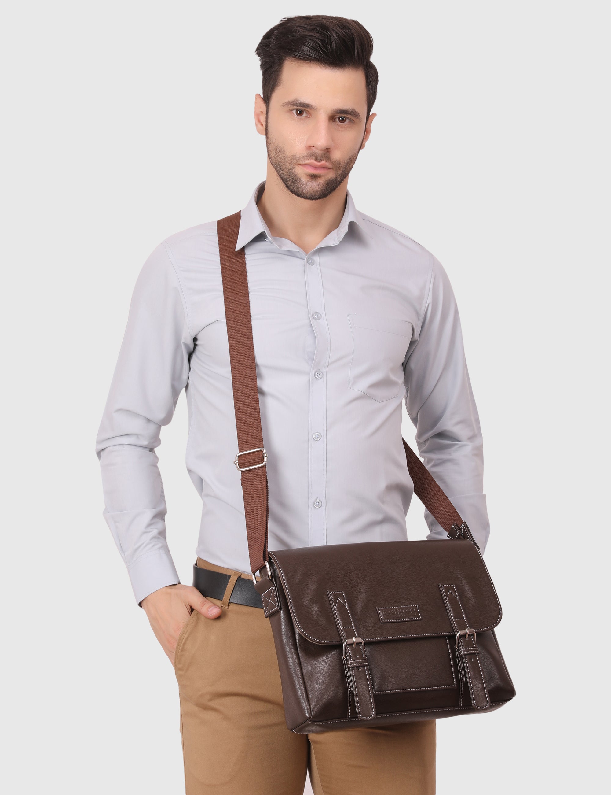 KINNOTI Black Men's Vegan Leather Messenger Bag with Adjustable Shoulder Strap