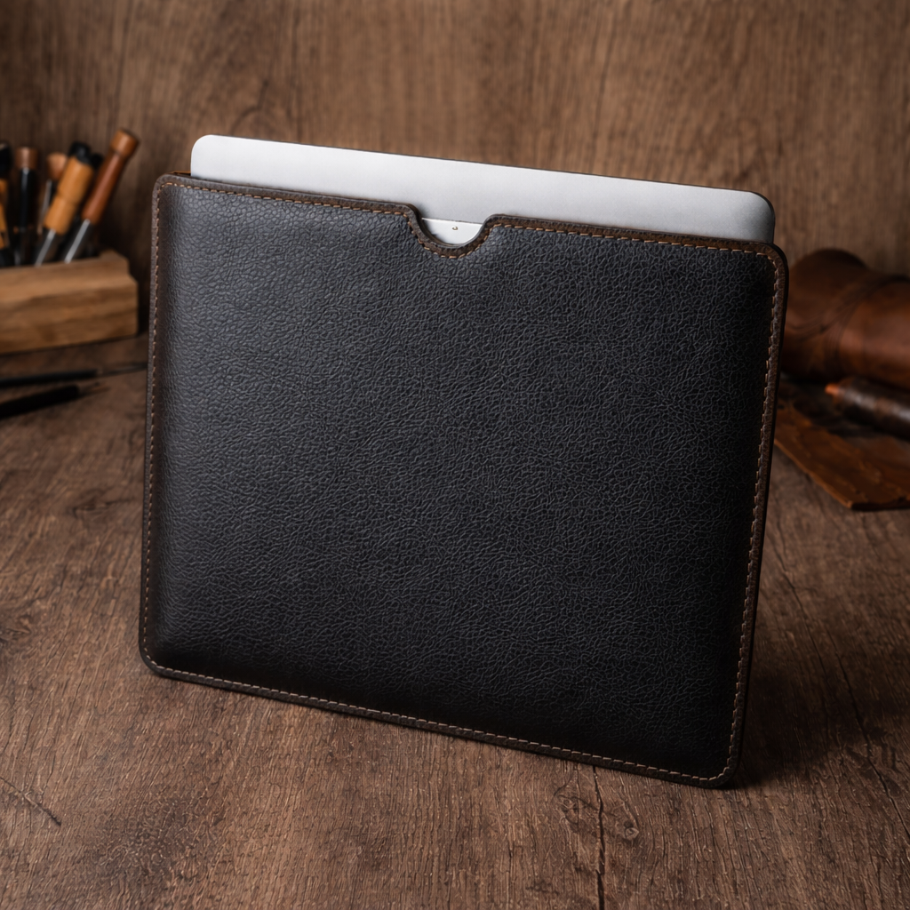 Kinnoti Black Plano Leather Laptop Sleeve