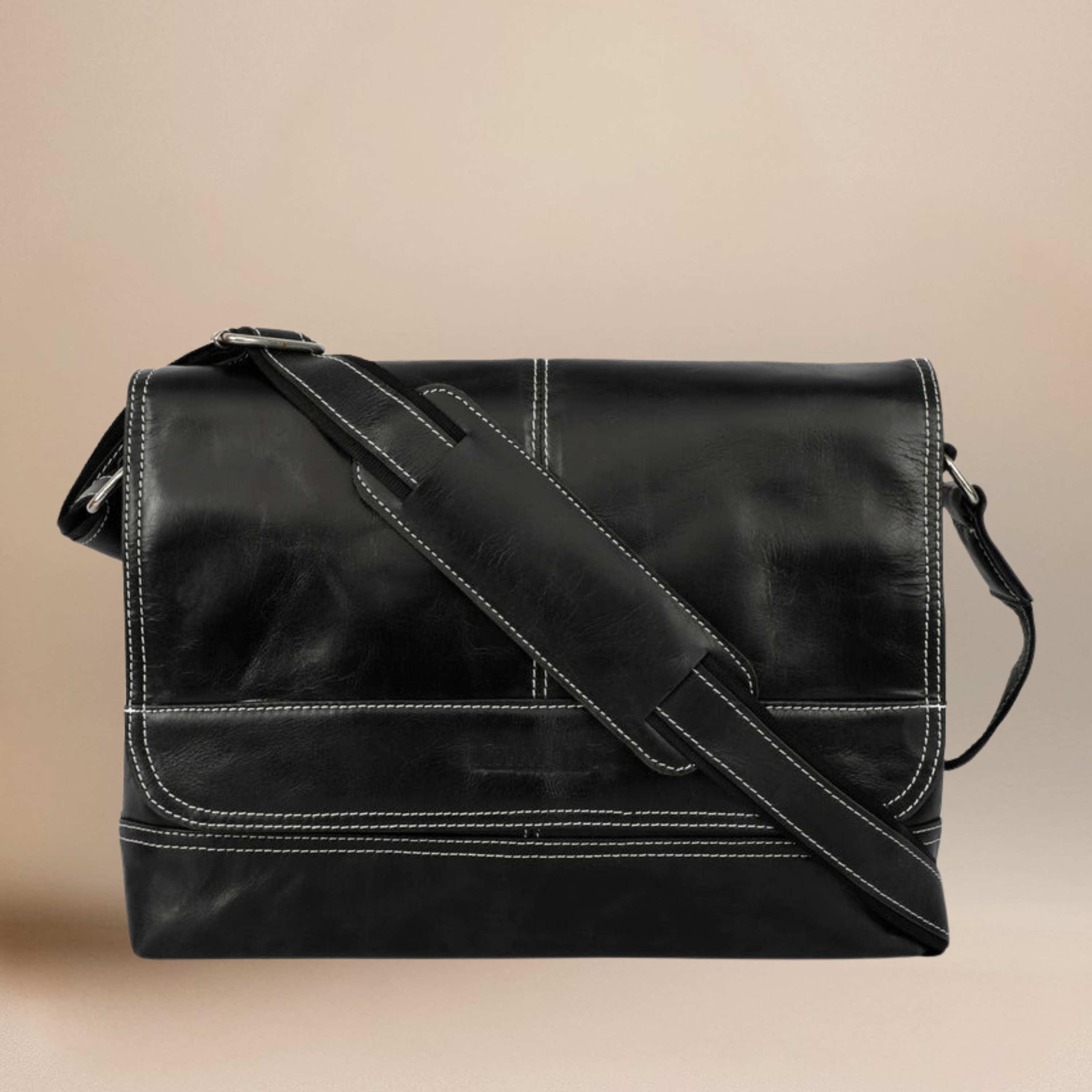 kinnoti Black Premium Genuine Leather Messenger Bag