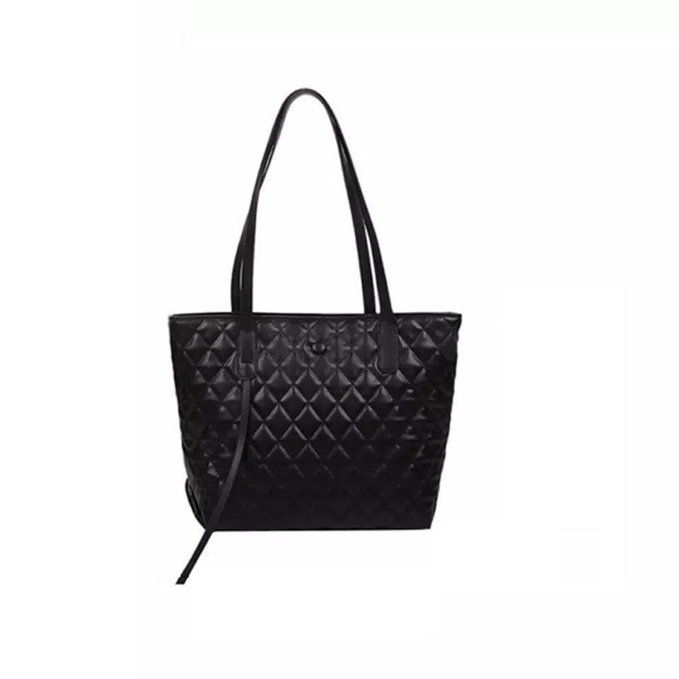 kinnoti Black Quilted Vegan Leather Tote Bag