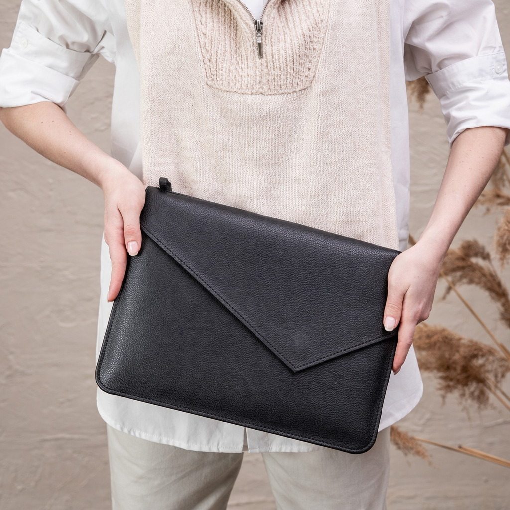 Kinnoti Black Ripon Leather Laptop Sleeve