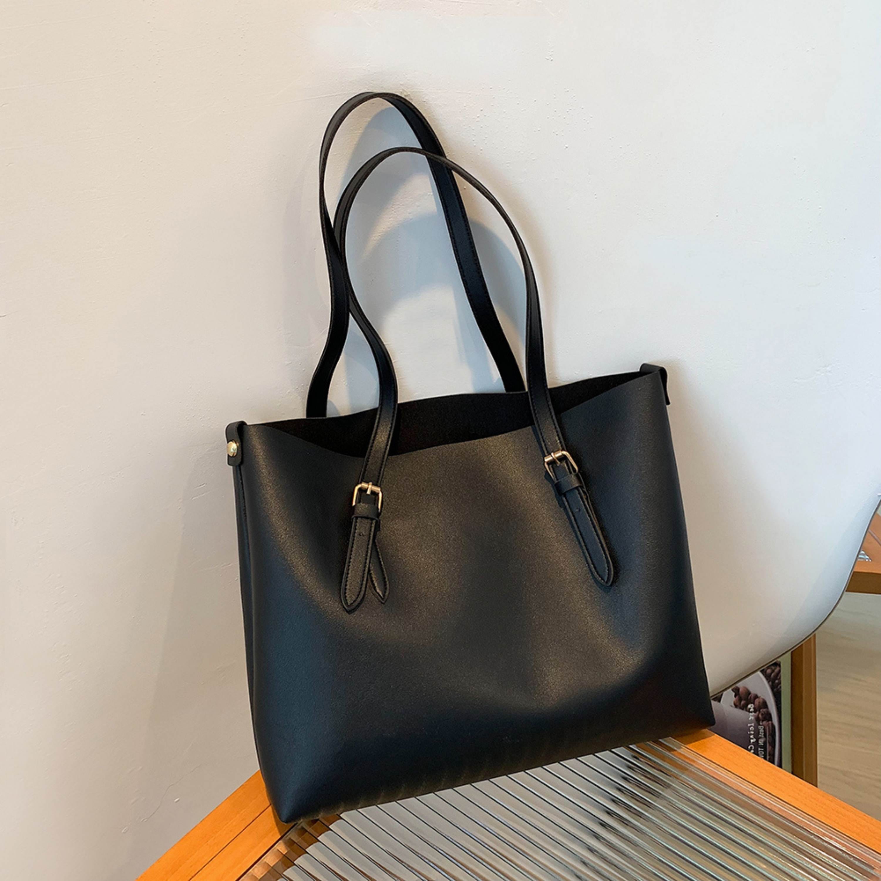 kinnoti Black Vegan Leather Classic Tote Bag