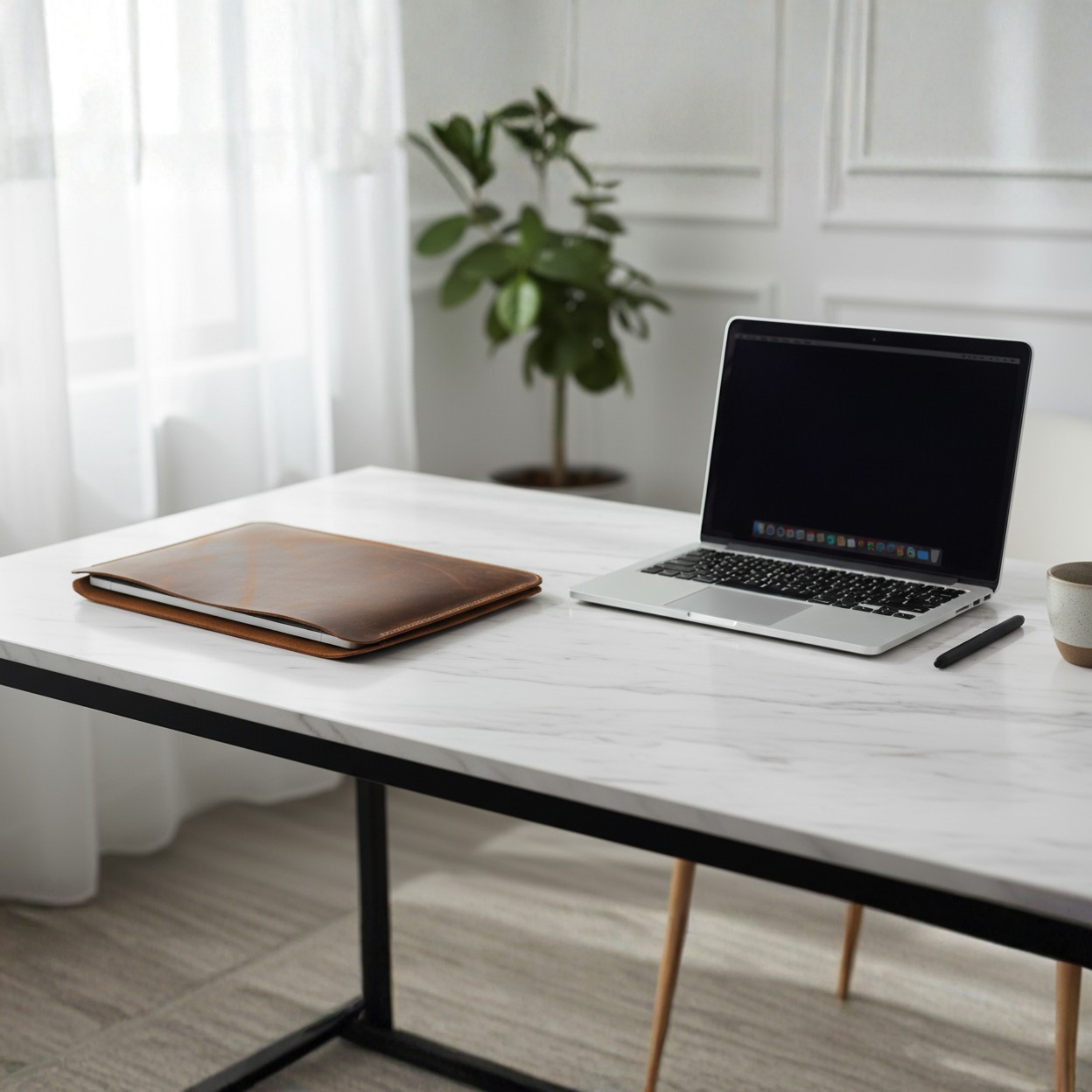 Kinnoti Brown Boston Leather Laptop Sleeve