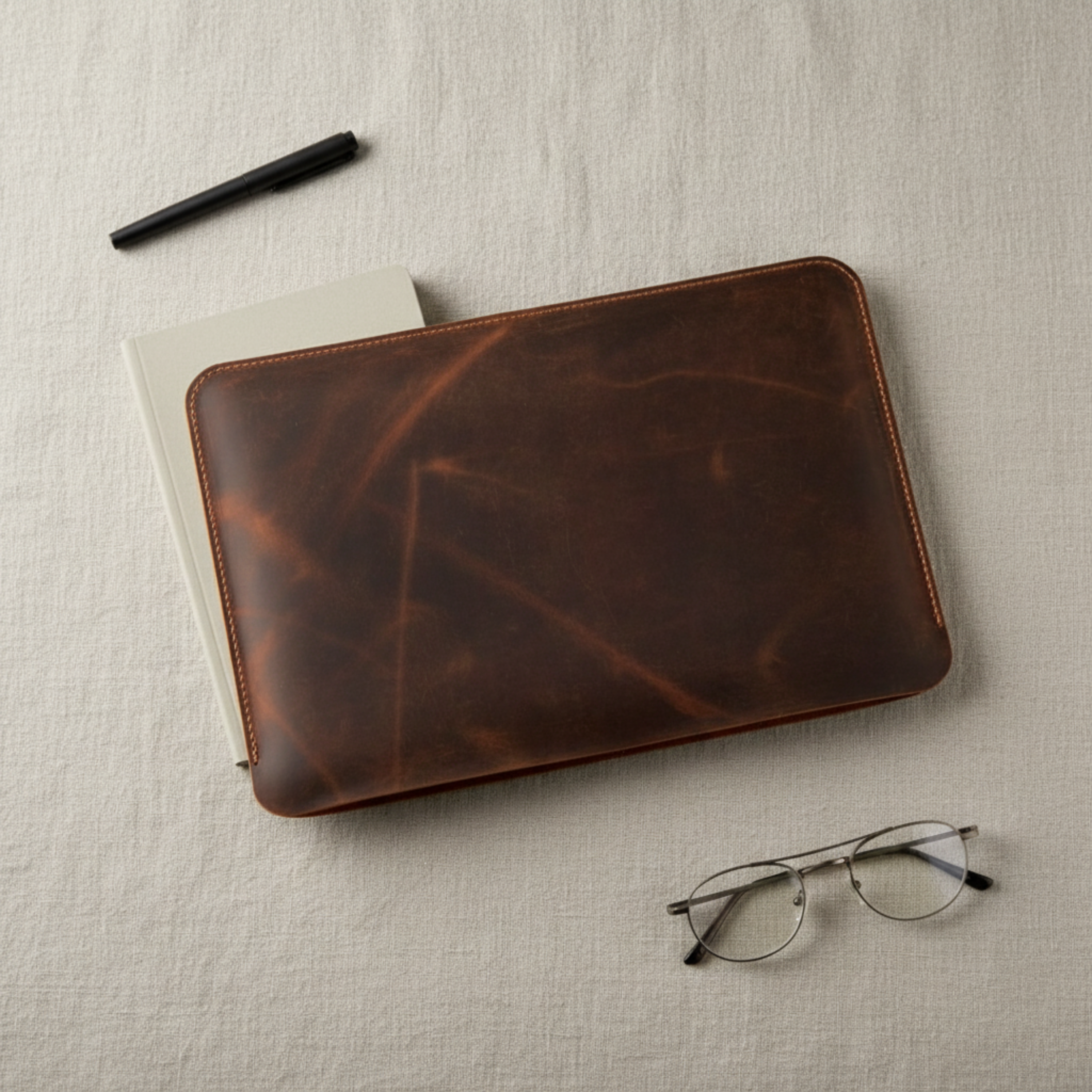 Kinnoti Brown Boston Leather Laptop Sleeve