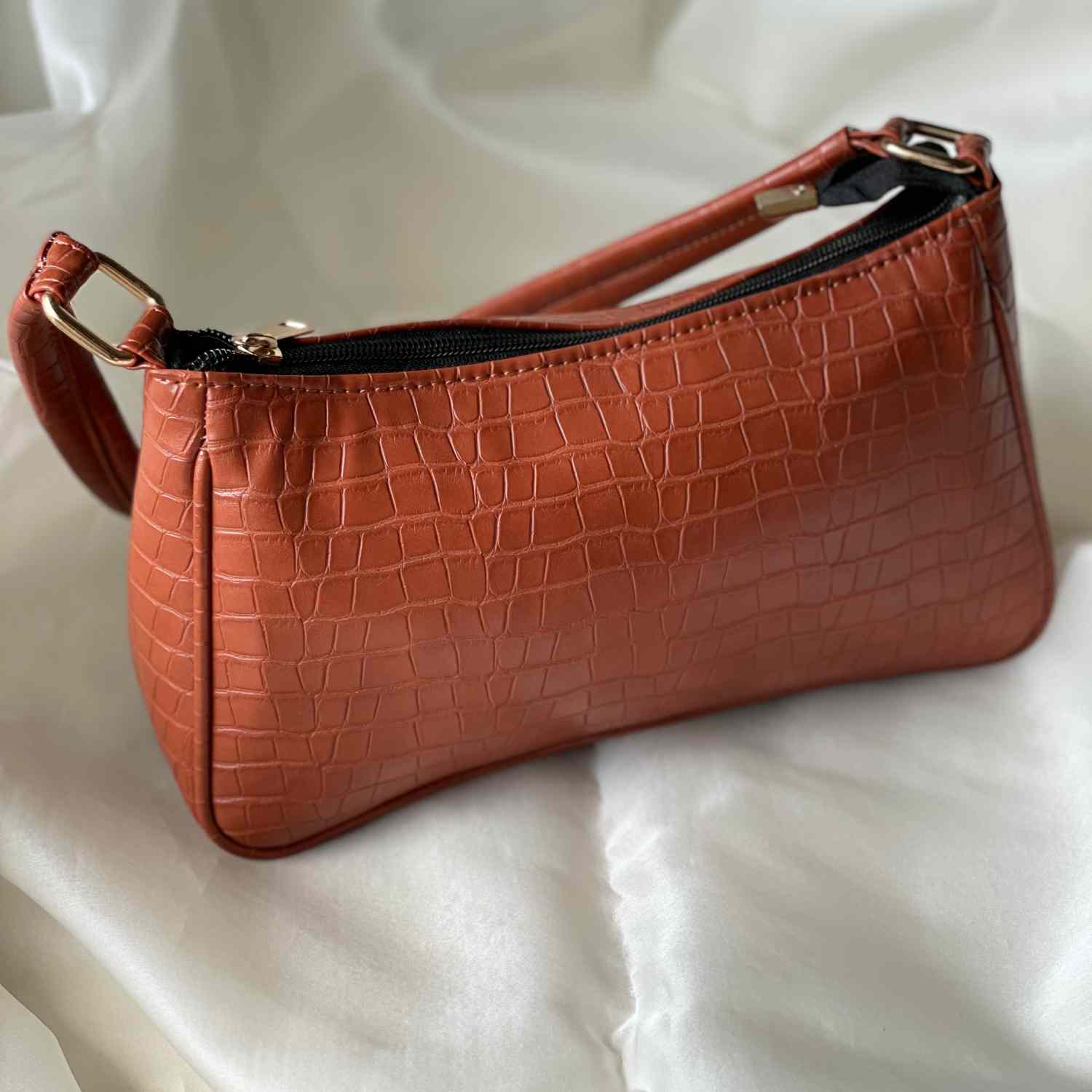 kinnoti Brown Croco Textured Shoulder Bag