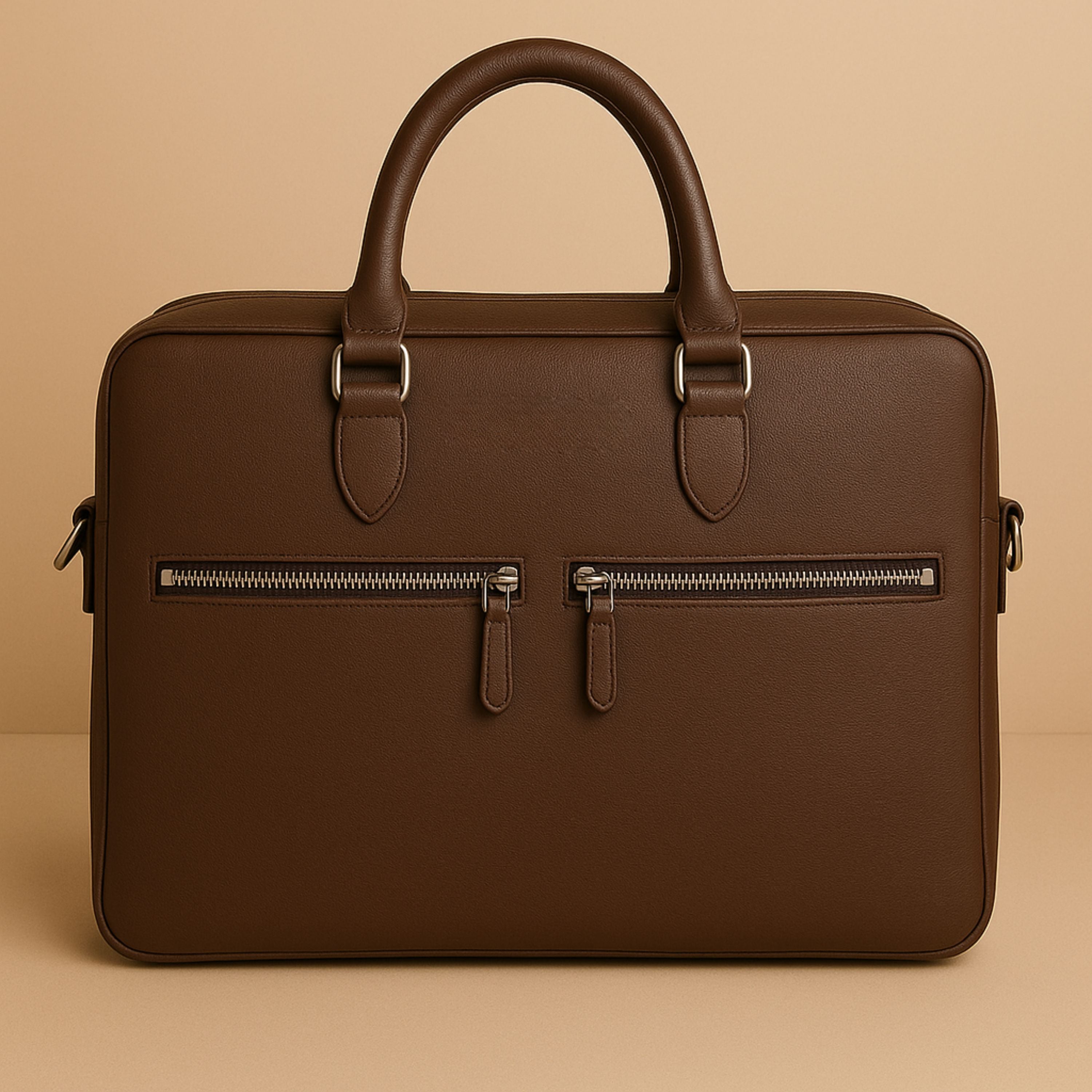 Kinnoti Brown Double Side Zipper Leather Laptop Bag