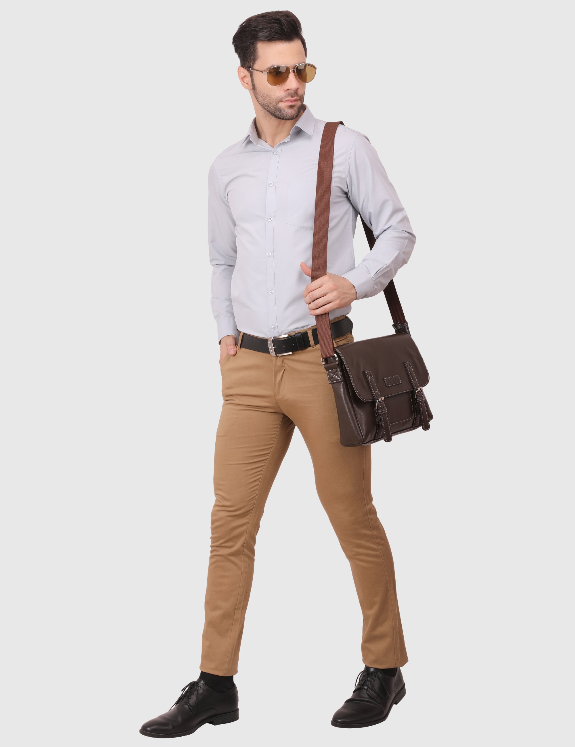 KINNOTI Brown Men's Vegan Leather Messenger Bag with Adjustable Shoulder Strap