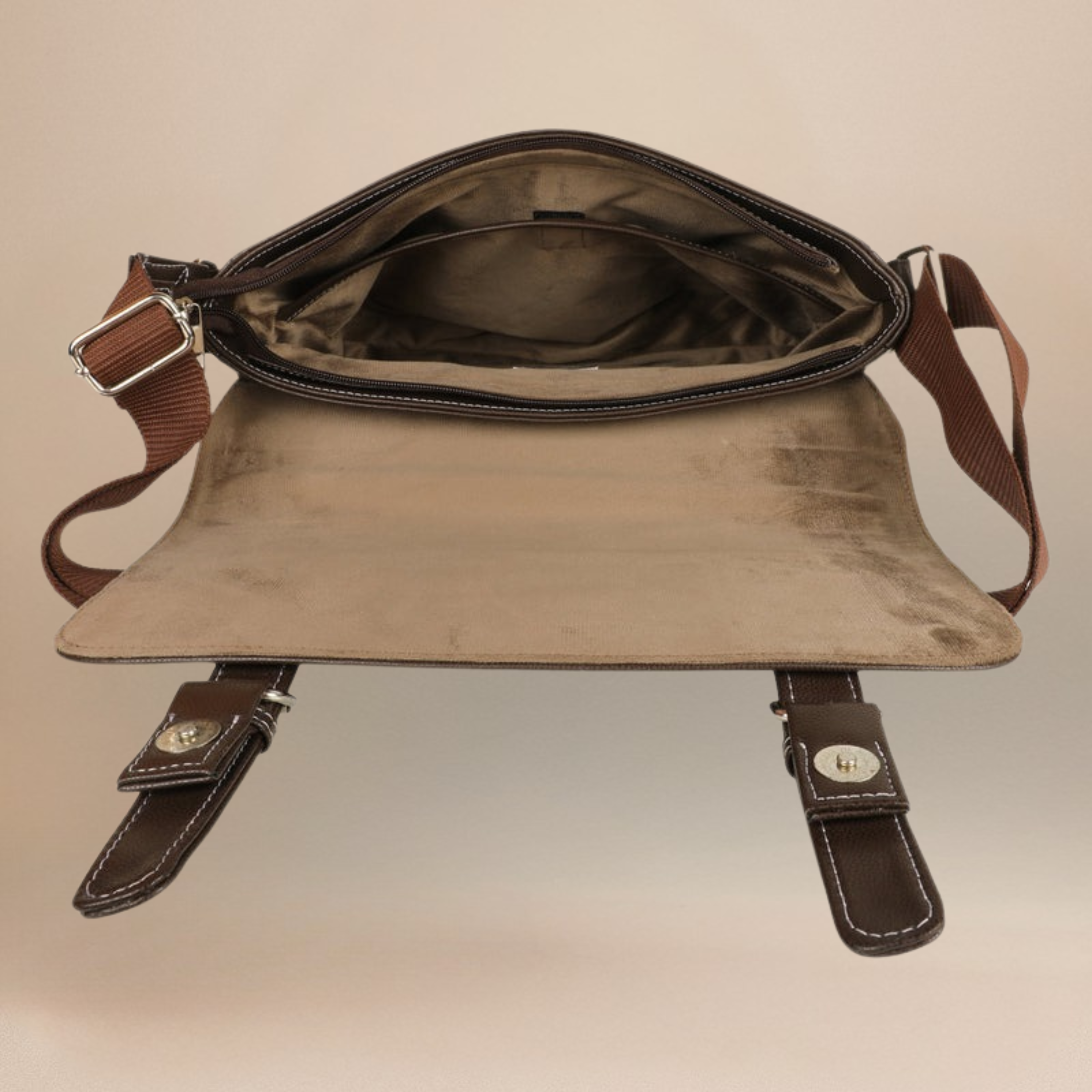 KINNOTI Brown Men's Vegan Leather Messenger Bag with Adjustable Shoulder Strap