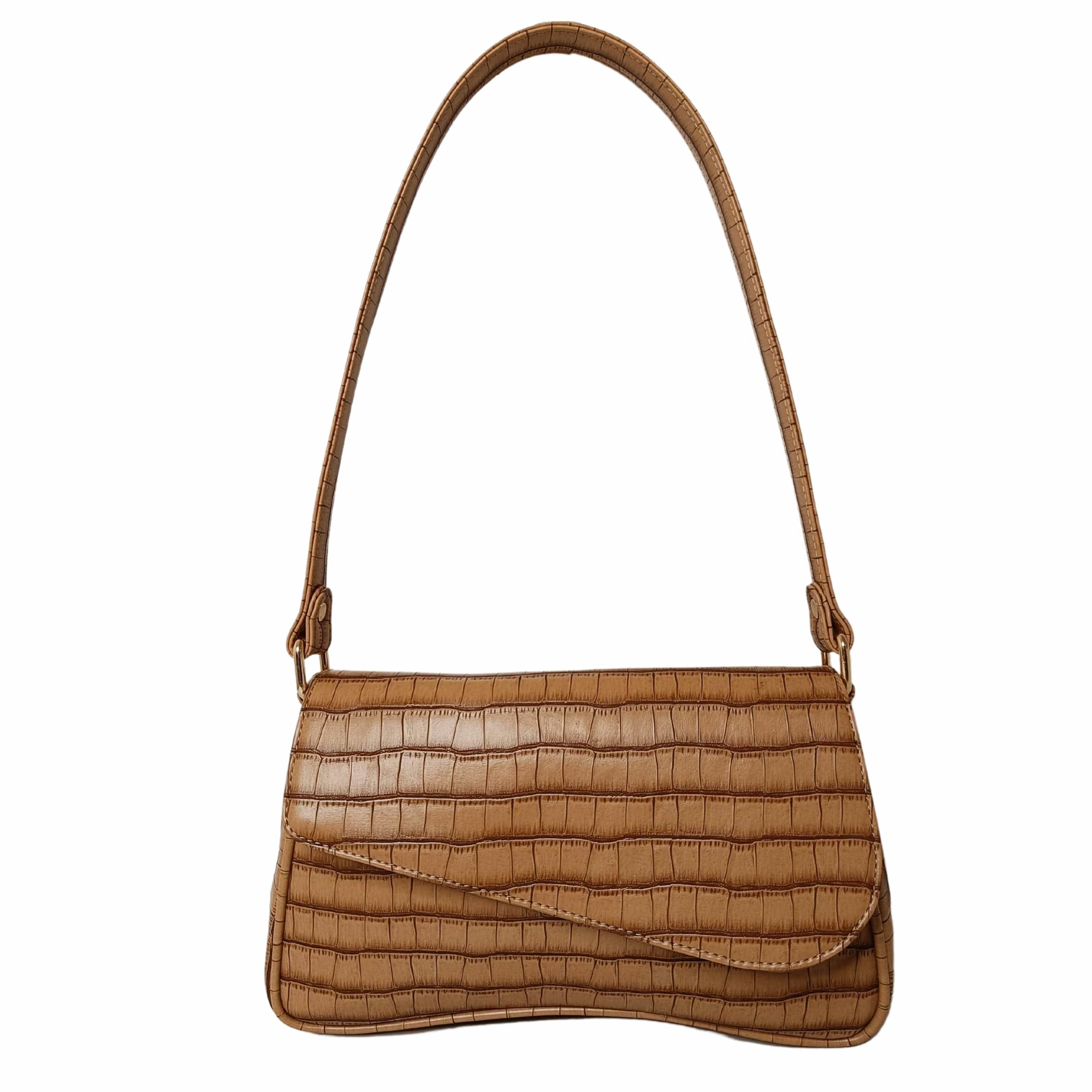 kinnoti Brown New Croco Flap Shoulder Bag