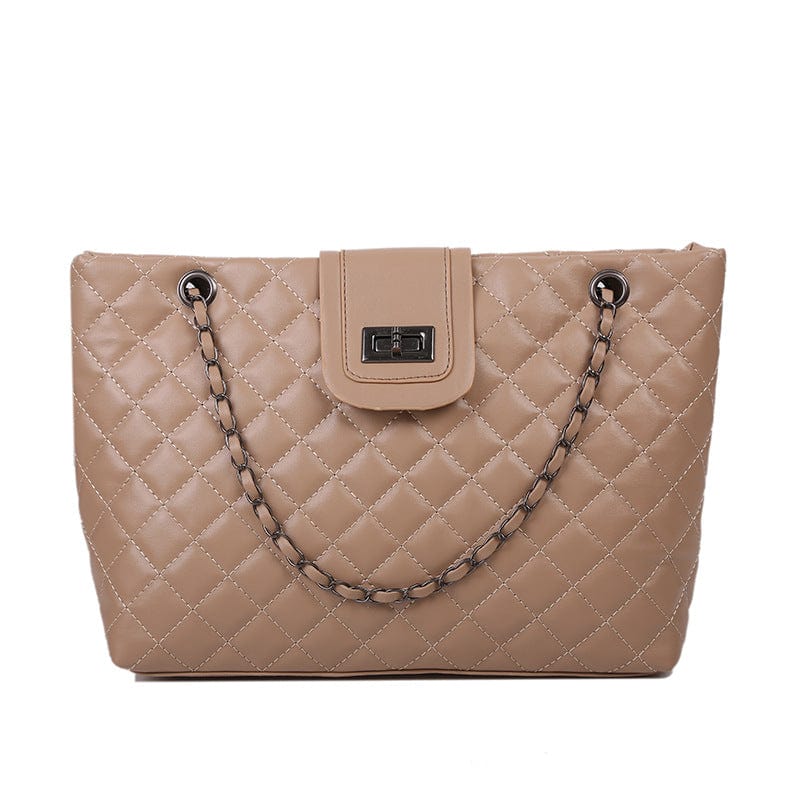 kinnoti Cream Quilted Vegan Leather Tote Bag