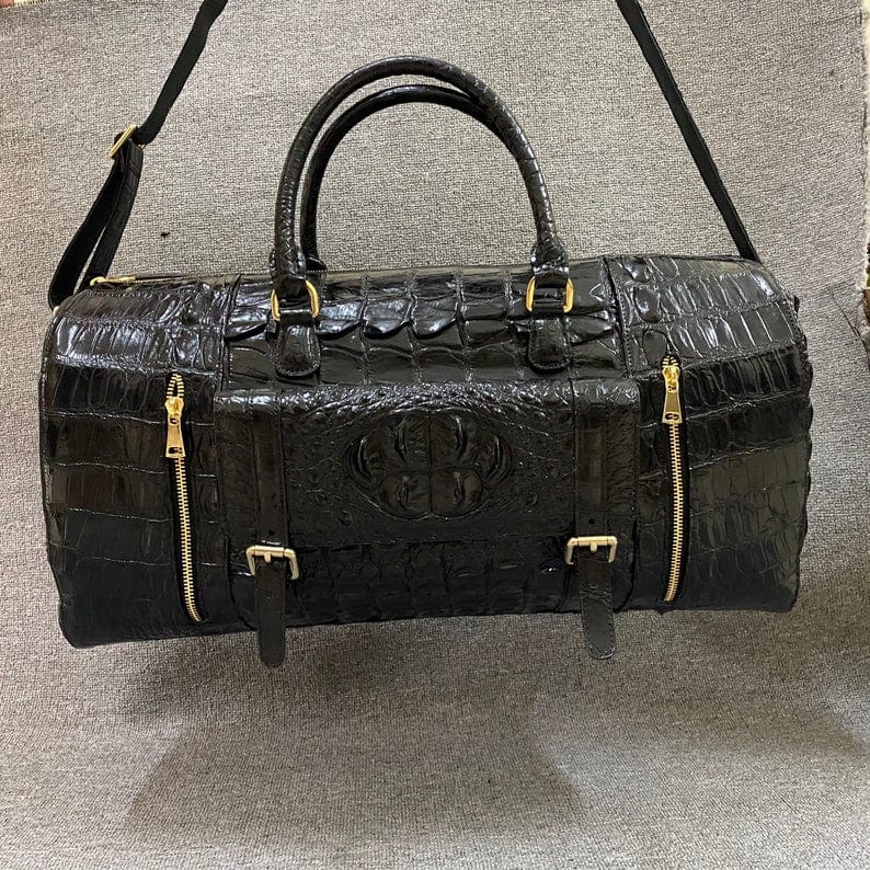 Kinnoti Croco Embossed Leather Black Travel Duffle Bag