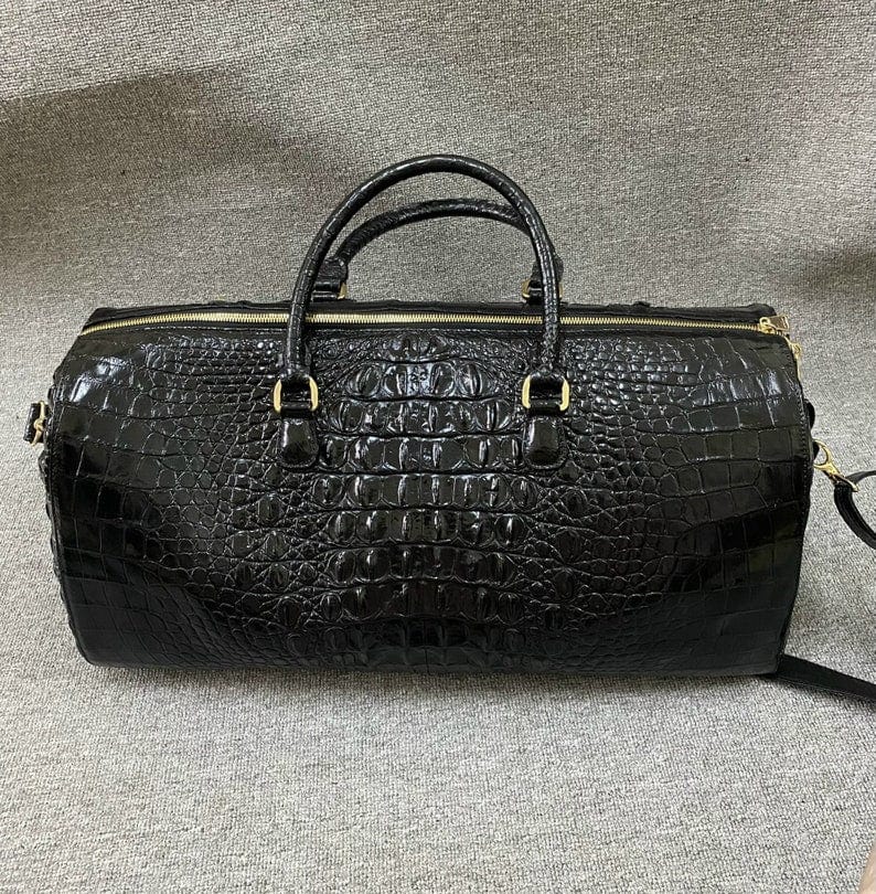 Kinnoti Croco Embossed Leather Black Travel Duffle Bag