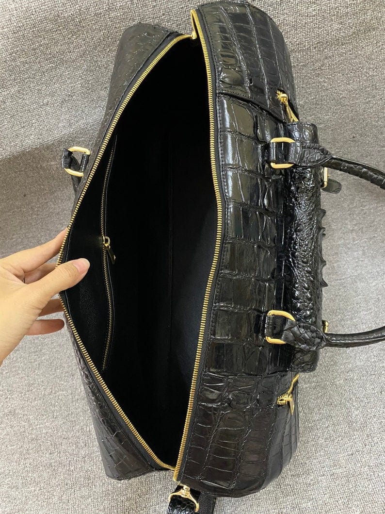Kinnoti Croco Embossed Leather Black Travel Duffle Bag
