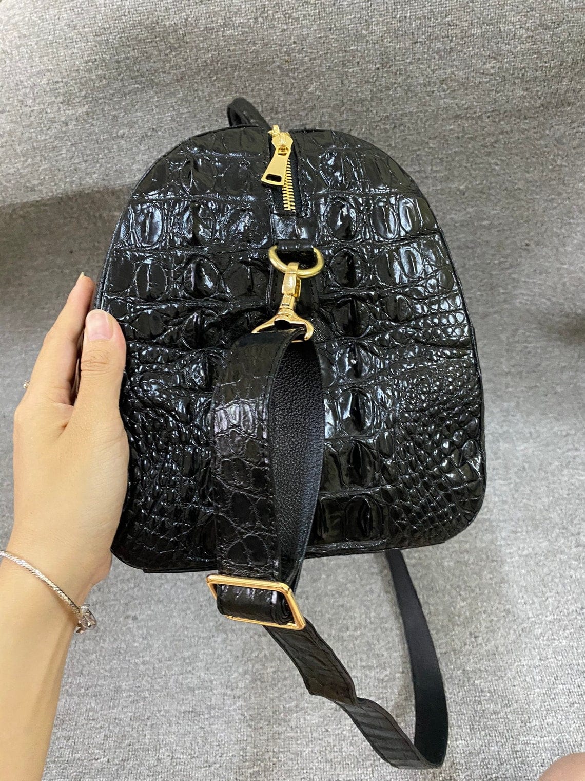 Kinnoti Croco Embossed Leather Black Travel Duffle Bag