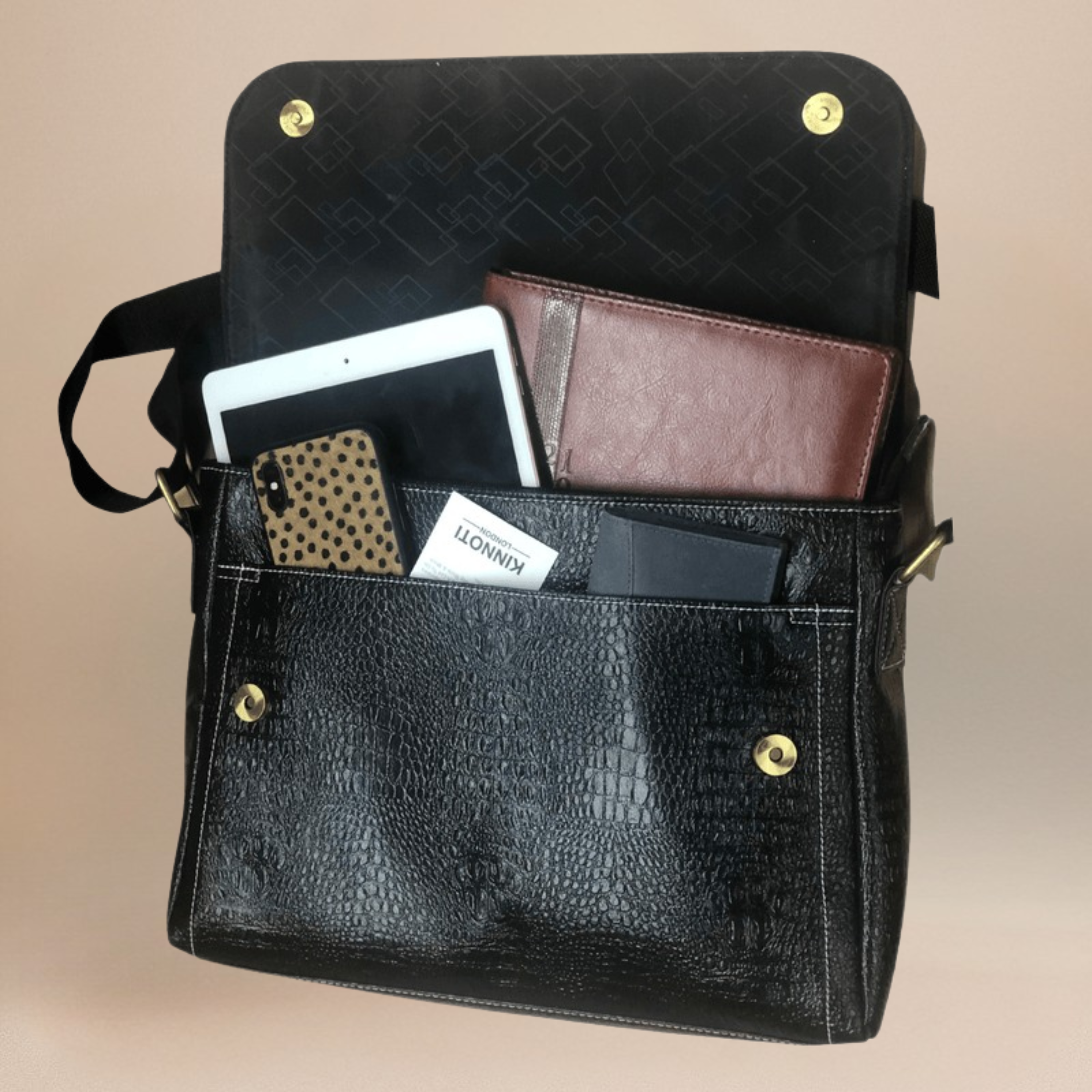 Croco Vegan Leather Messenger Bag with Adjustable Shoulder Strap, Water Proof and Dust Resistant