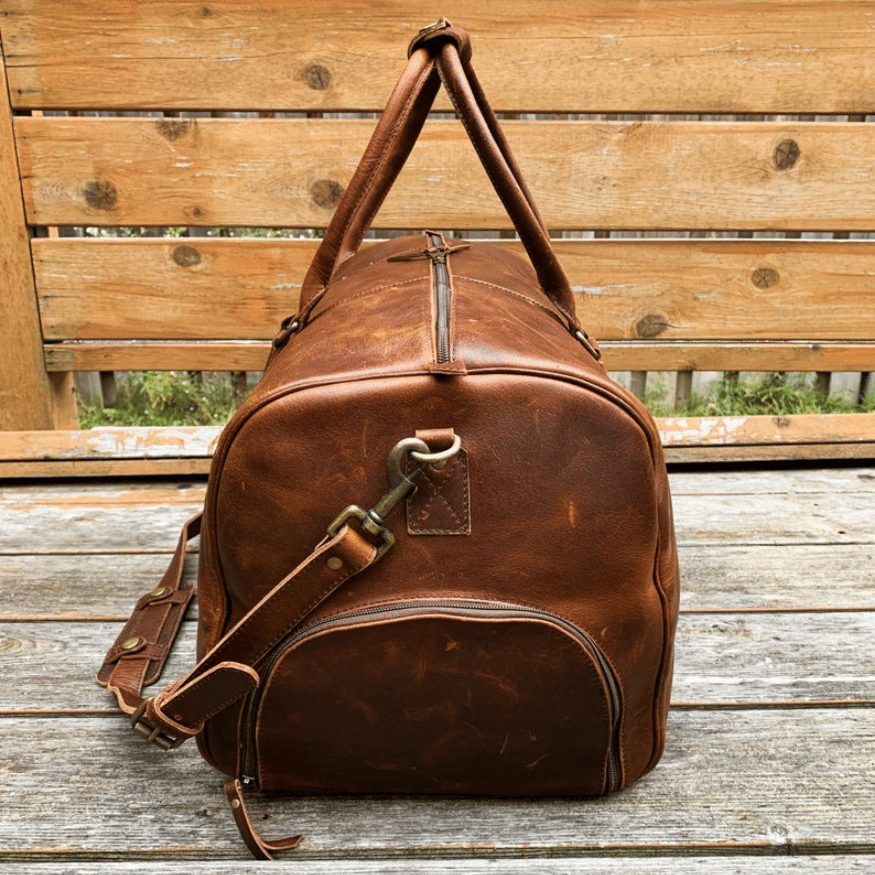 Genuine Leather Brown Travel Duffle Bag - Kinnoti