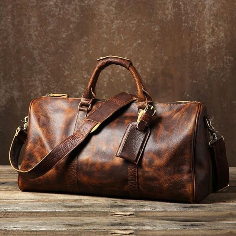 Kinnoti Genuine Leather Brown Travel Duffle Bag