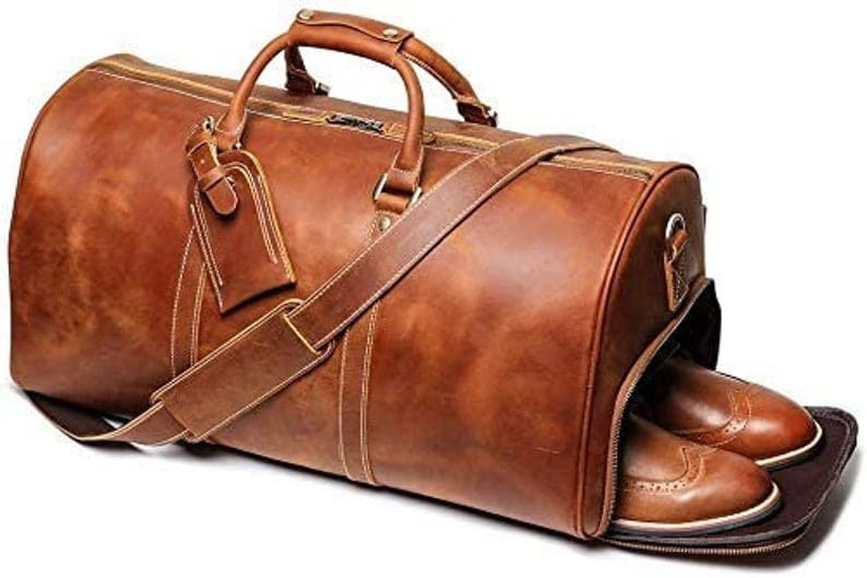 Kinnoti Genuine Leather Tan Brown Travel Duffle Bag