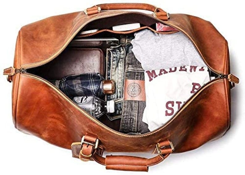 Kinnoti Genuine Leather Tan Brown Travel Duffle Bag