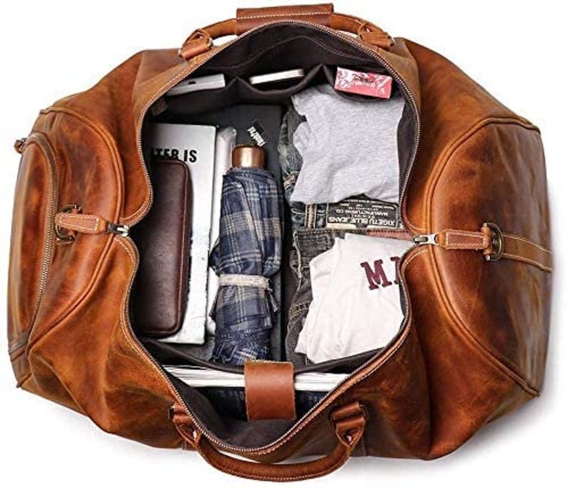 Kinnoti Genuine Leather Tan Brown Travel Duffle Bag