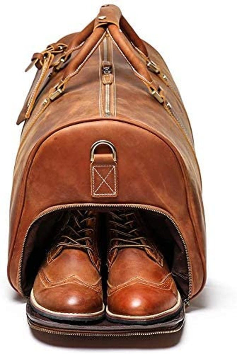 Kinnoti Genuine Leather Tan Brown Travel Duffle Bag